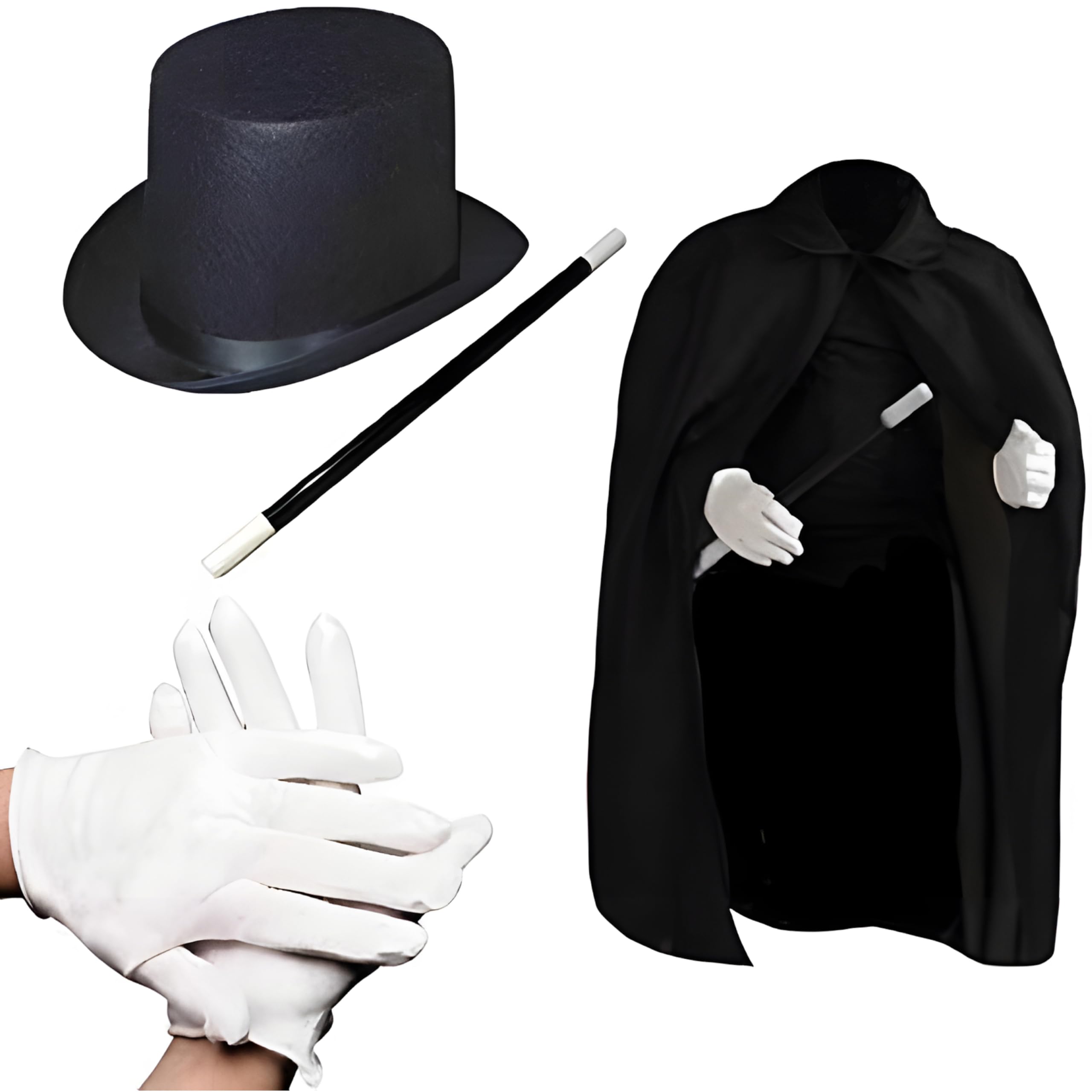 PREXTEX Kids Magician Costume Kids Toy Kit Set for Boy and Girls with Top Hat, Cape, Magic Wand, White Gloves for Magic Tricks Show and Halloween Costume | Great For Toddler and 6-12 year old Kids