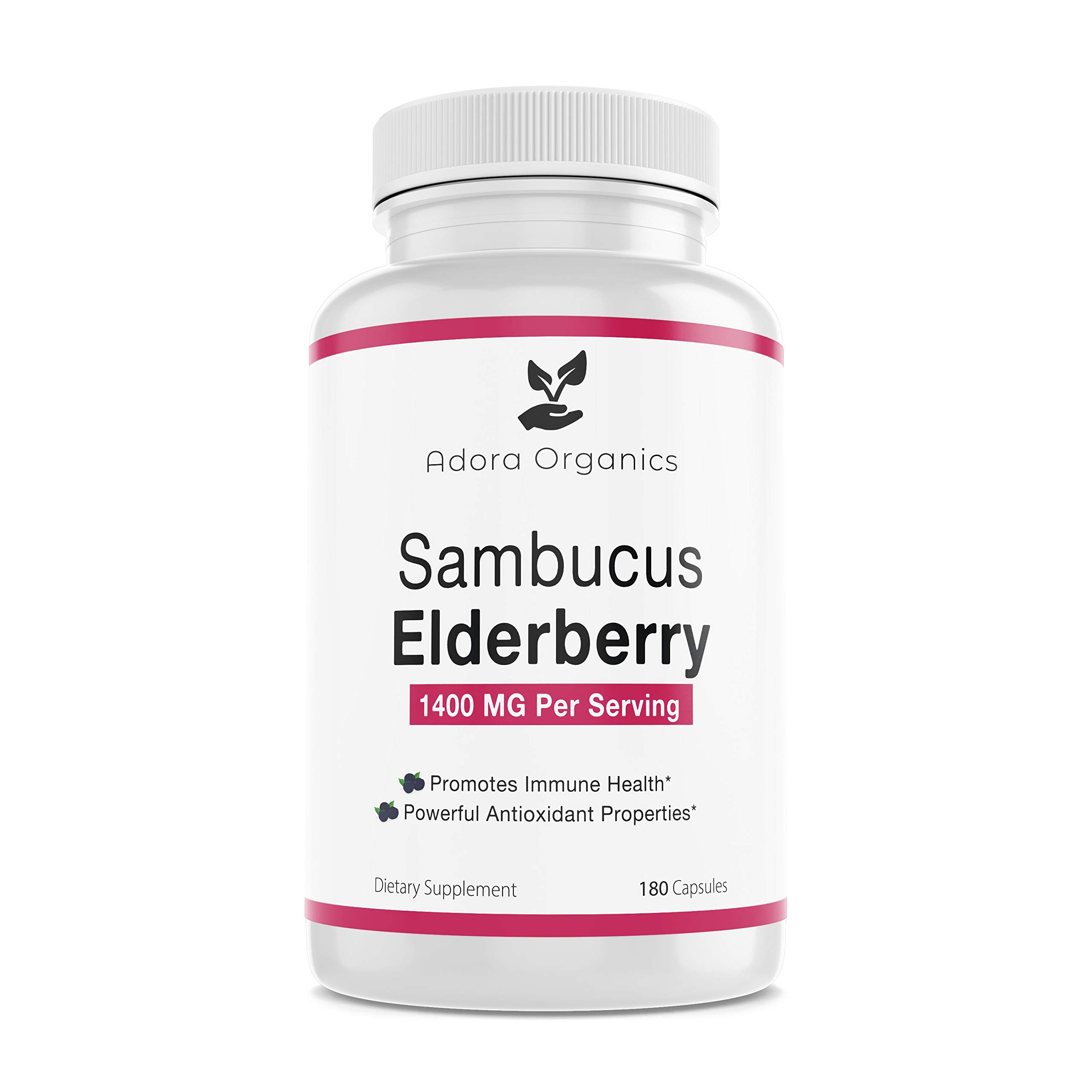 Adora Organics Sambucus Elderberry - 1400mg - 180 Capsules - Immune Support & Antioxidants