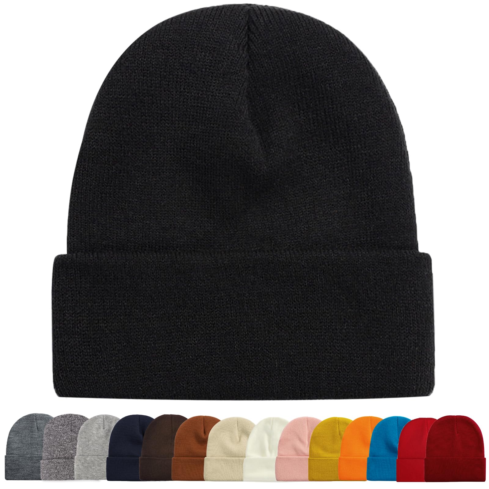 ZOORON 1&2 Packs Beanie for Men Women Men's Beanie Hat Acrylic Knit Cuff Beanie Cap Slouchy Knit Skull Cap Warm Winter hat