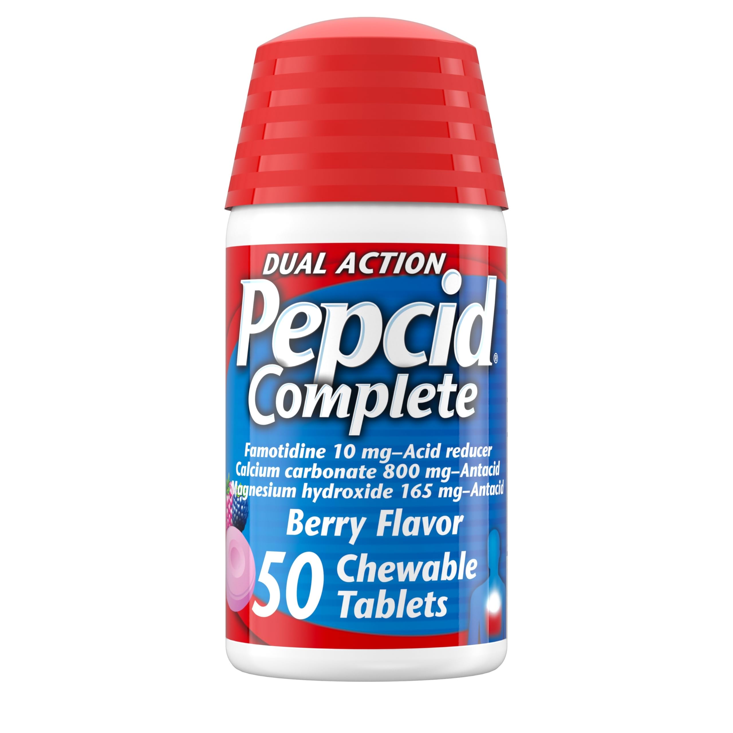 Pepcid Complete Acid Reducer + Antacid Chewable Tablets, Heartburn Relief, Berry, 50 ct (Package May Vary)