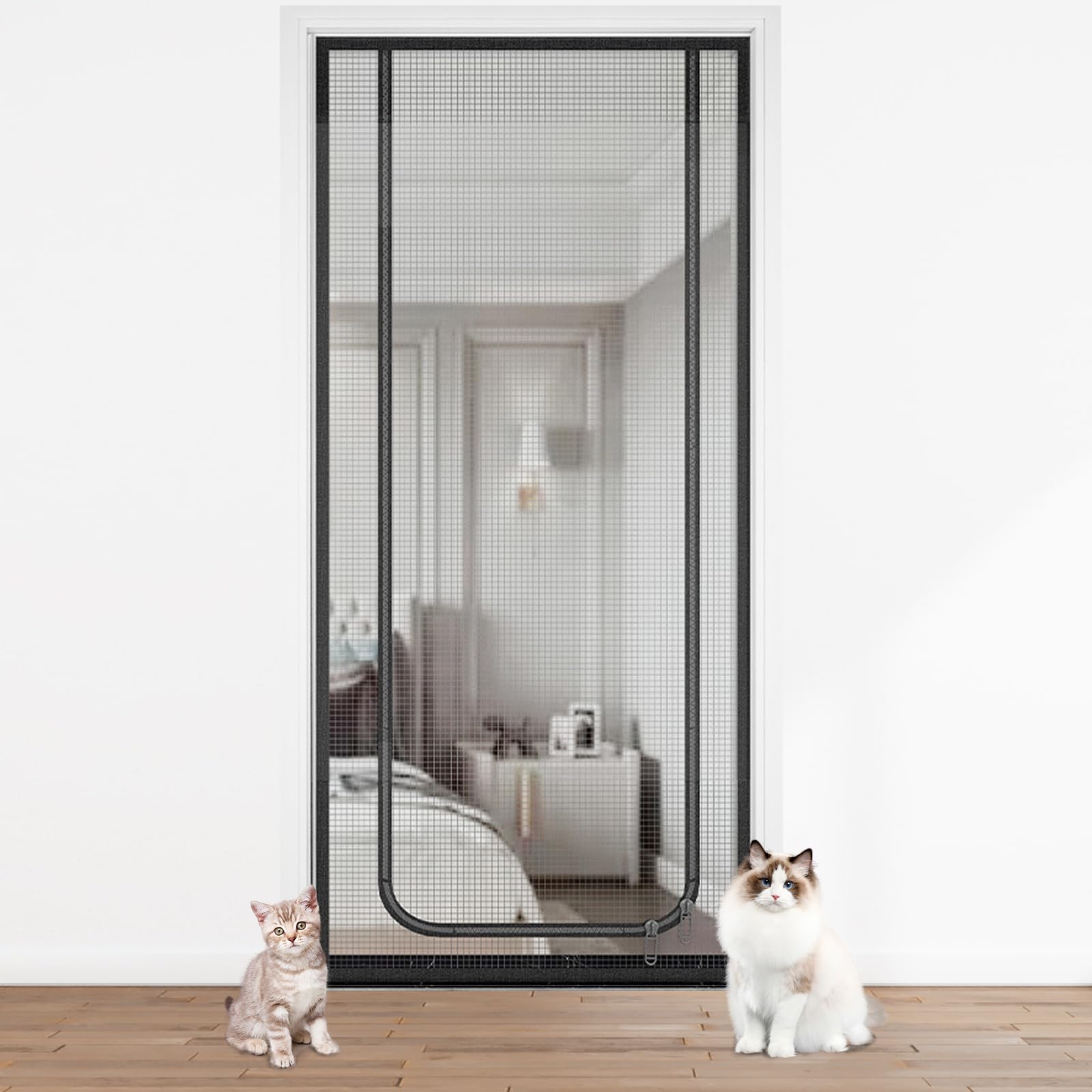 Cat Screen Door, Thickened Heavy Duty Pet Screen Door for Dogs Cats Mosquitos, Partition Mesh Cat Door Screen for Living Room, Kitchen, Bedroom, Cat Door Screen no Escape with Zipper (200 * 90CM)