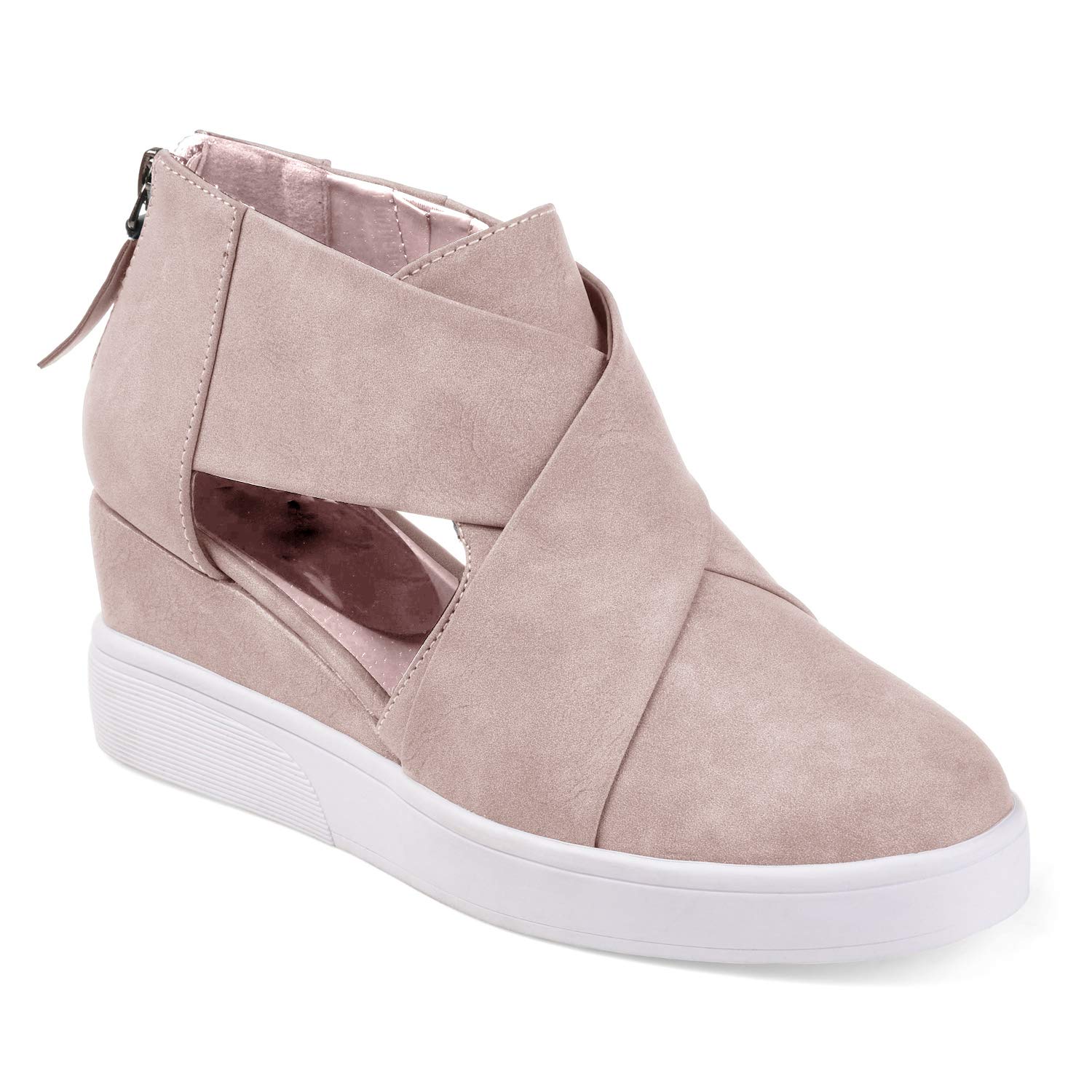 Women’s Cut Out Wedge Sneakers Crisscross Platform Closed Toe Slip-on Summer Sandals, 1-light Pink, 9