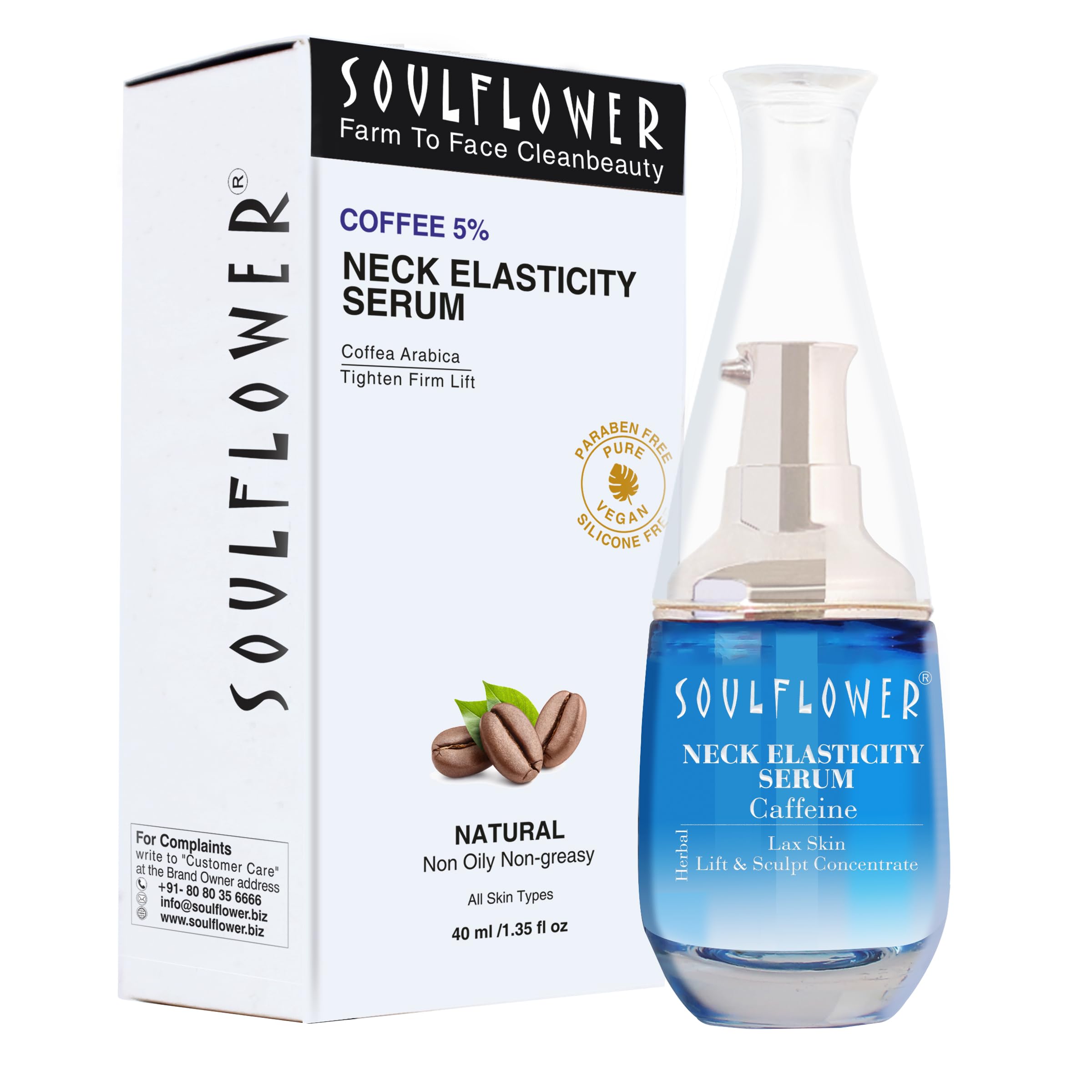 Soulflower Coffee 5% Neck Elasticity Serum for Uplifting Skin, collagen boosting, Restoring facial volume & aging control | Men & Women | 40ml