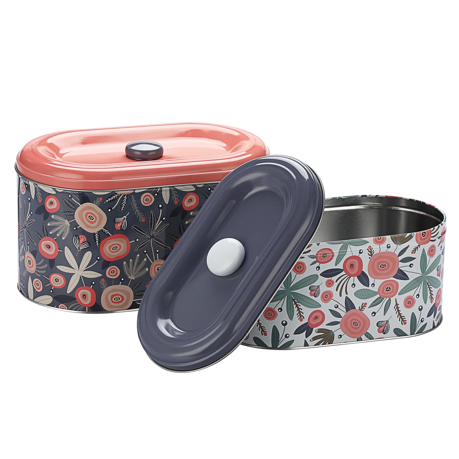 2 Pack Cookie Tins, Cookie Snack Jars with Lid, Decorative Candy Canister, Baking Gift Tins Cute Countertop Tinplate Box for Storing Patisseries, Puff Pastries Craft Supplies, 2 Sizes