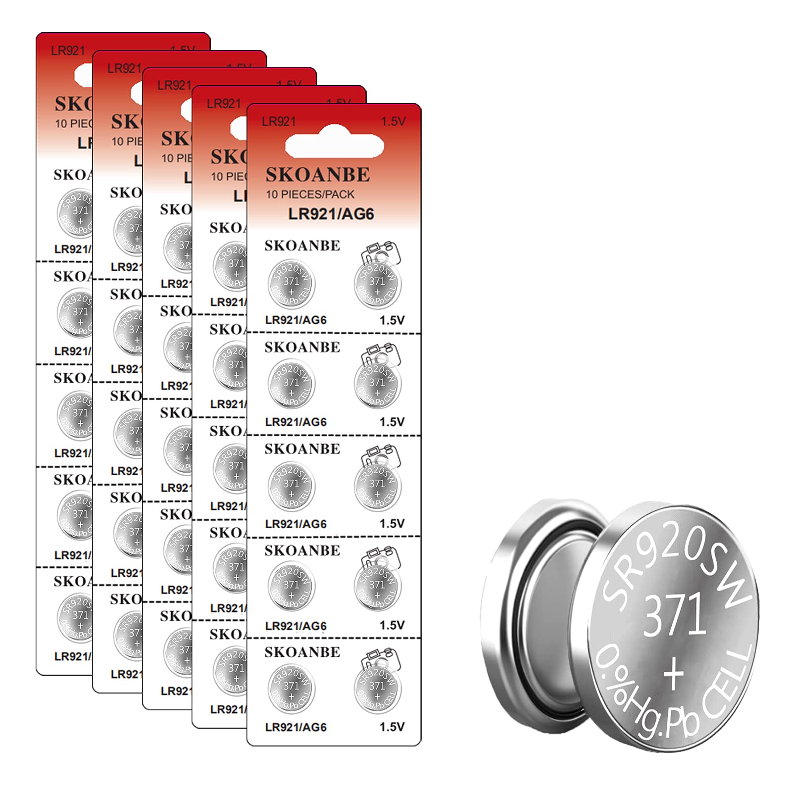 SKOANBE 50Packs 371 370 SR920SW AG6 LR921 1.5V Button Coin Cell Watch Battery