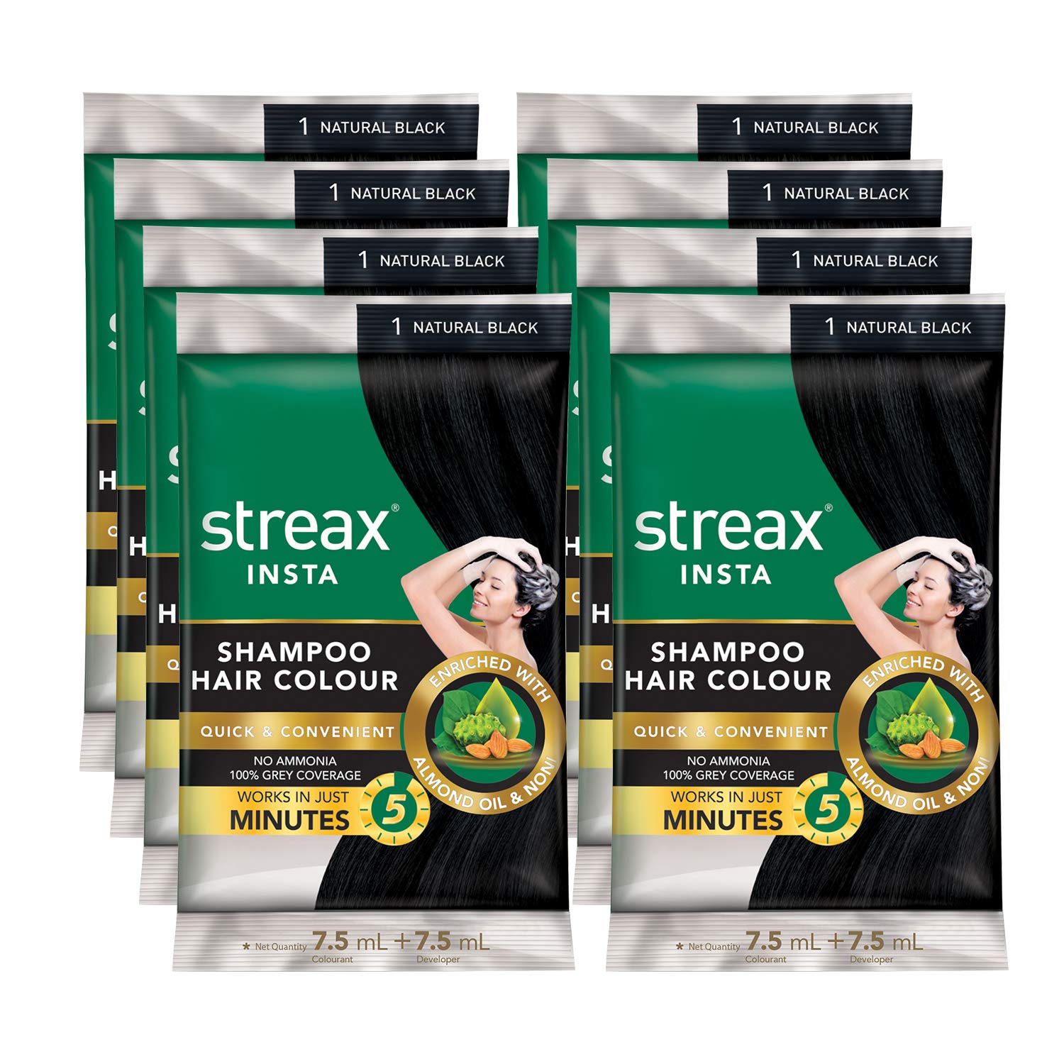 StreaxInsta Hair Colour Natural Black colour 15 ML PACK (5 PACK)