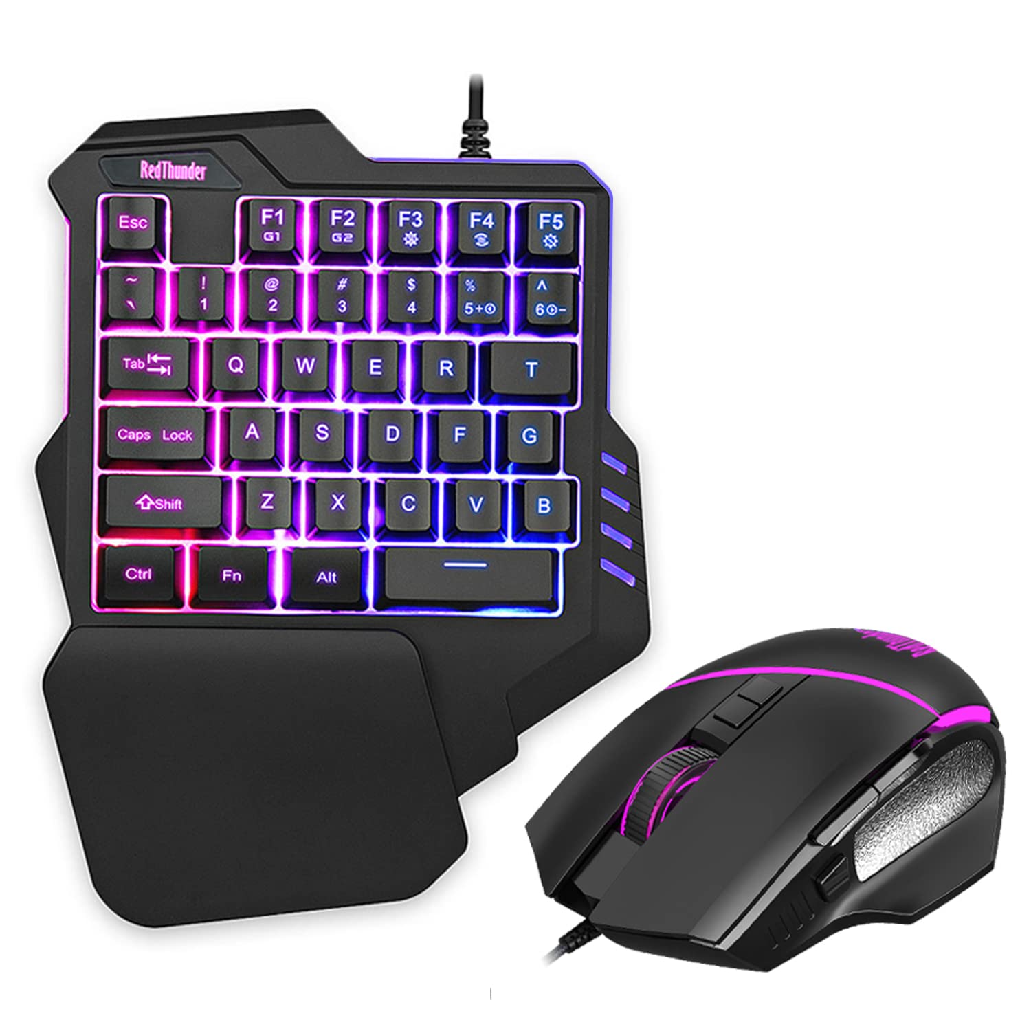 RedThunderOne-Handed RGB Gaming Keyboard and Mouse Combo, 35-Key Mini Gaming Keyboard, 6400 DPI Ergonomic Mouse, Portable Game Controller for PC PS4 Xbox Gamers