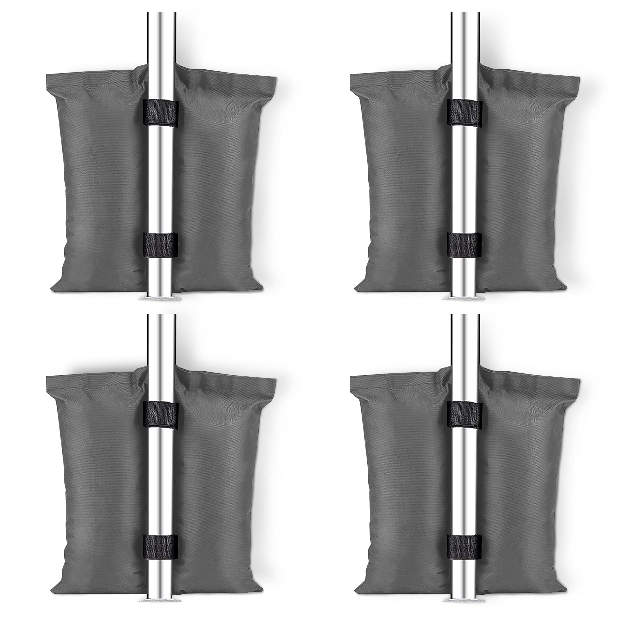 KEPLIN 4pk Weight Bags for Gazebo & Tents, Heavy Duty Secure Feet Bags with Velcro Straps for Canopy, Umbrella, Trampoline, Patio Shelters | Fill Sand for Weighted Stable Reliable Hold (Double-Pocket)