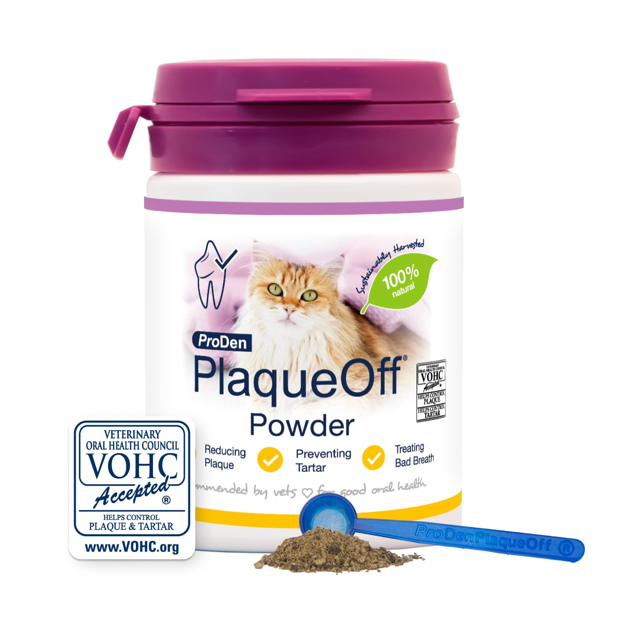 ProDen Plague Off Powder for Cats, 100% Natural Tooth Care Powder, Protects Against Bad Breath, Helps with Tartar and Plaque, Pack of 1 - 40g