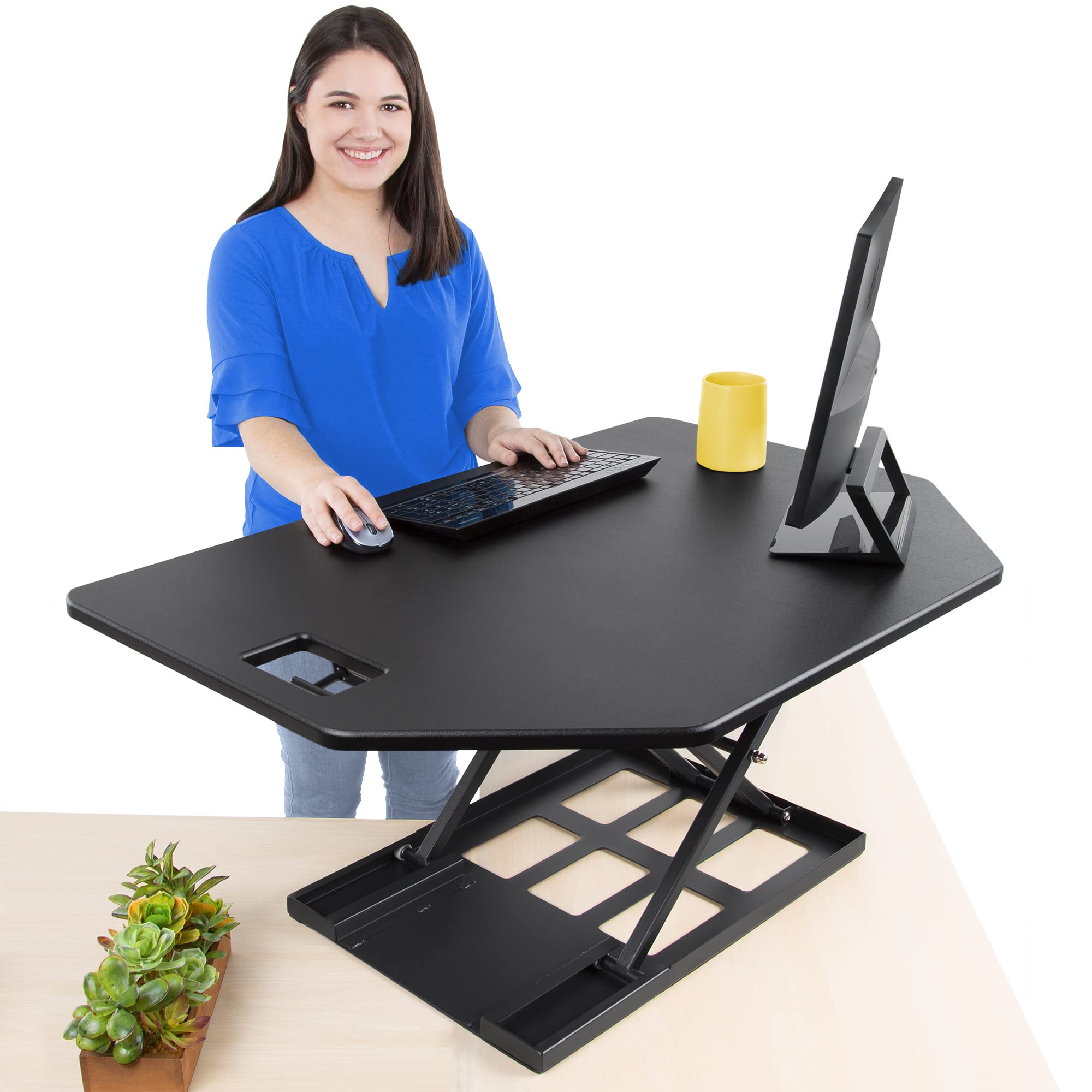 Stand Steady X-Elite Pro, Premier Corner Standing Height Adjustable Desk Converter w Monitor Lift For Cubicles and L-Shaped Desks, Extra Large 40 Inch Wide Sit to Stand Desk, Fully Assembled (27.25" L x 39.25'' W)