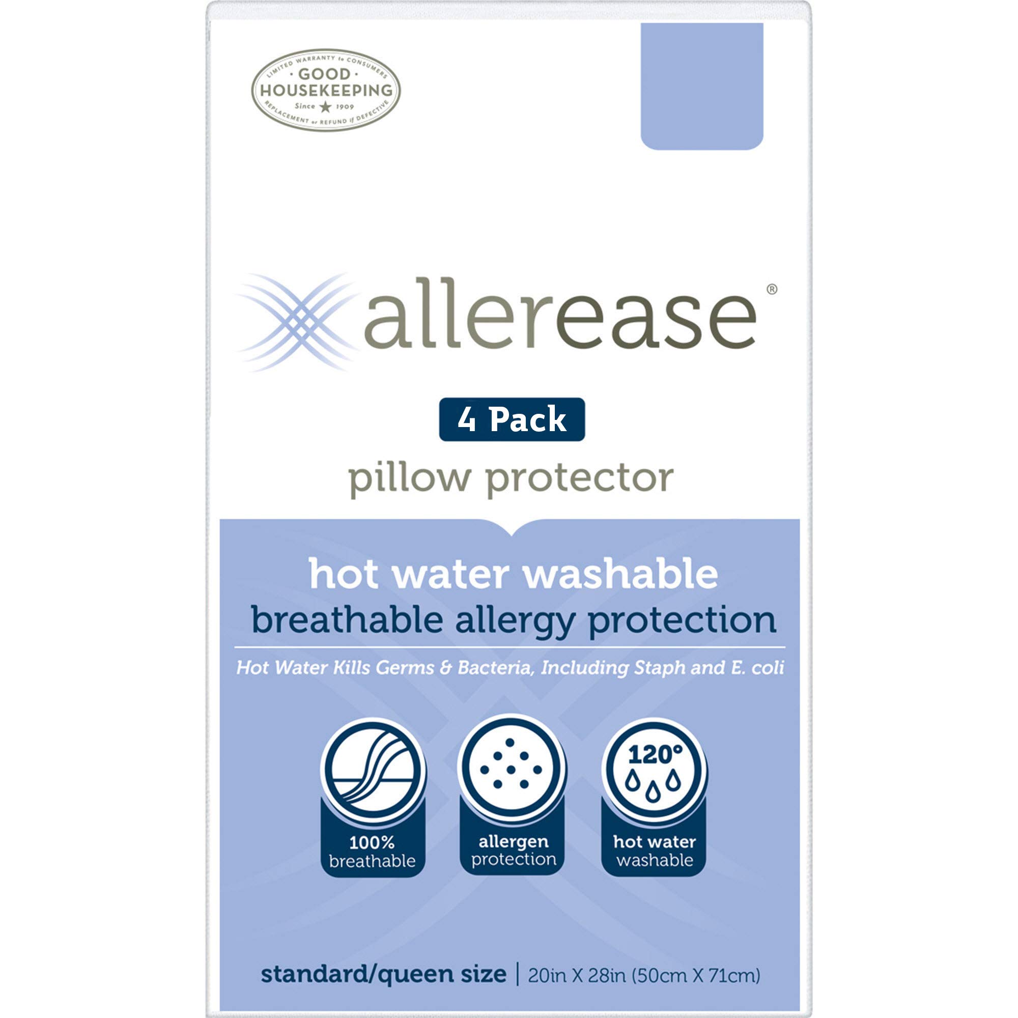 Aller-Ease Hot Water Washable Zippered, King-4 Pack Pillow Protectors White