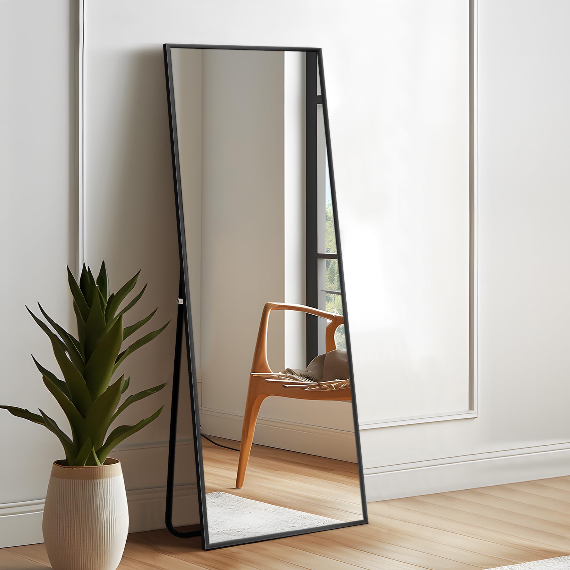 self Full Length Floor Mirror 47"x16" Large Rectangle Wall Mirror Hanging or Leaning Against Wall for Bedroom, Dressing and Wall-Mounted Thin Frame Mirror - Black, 47" x 16" (USAM004)