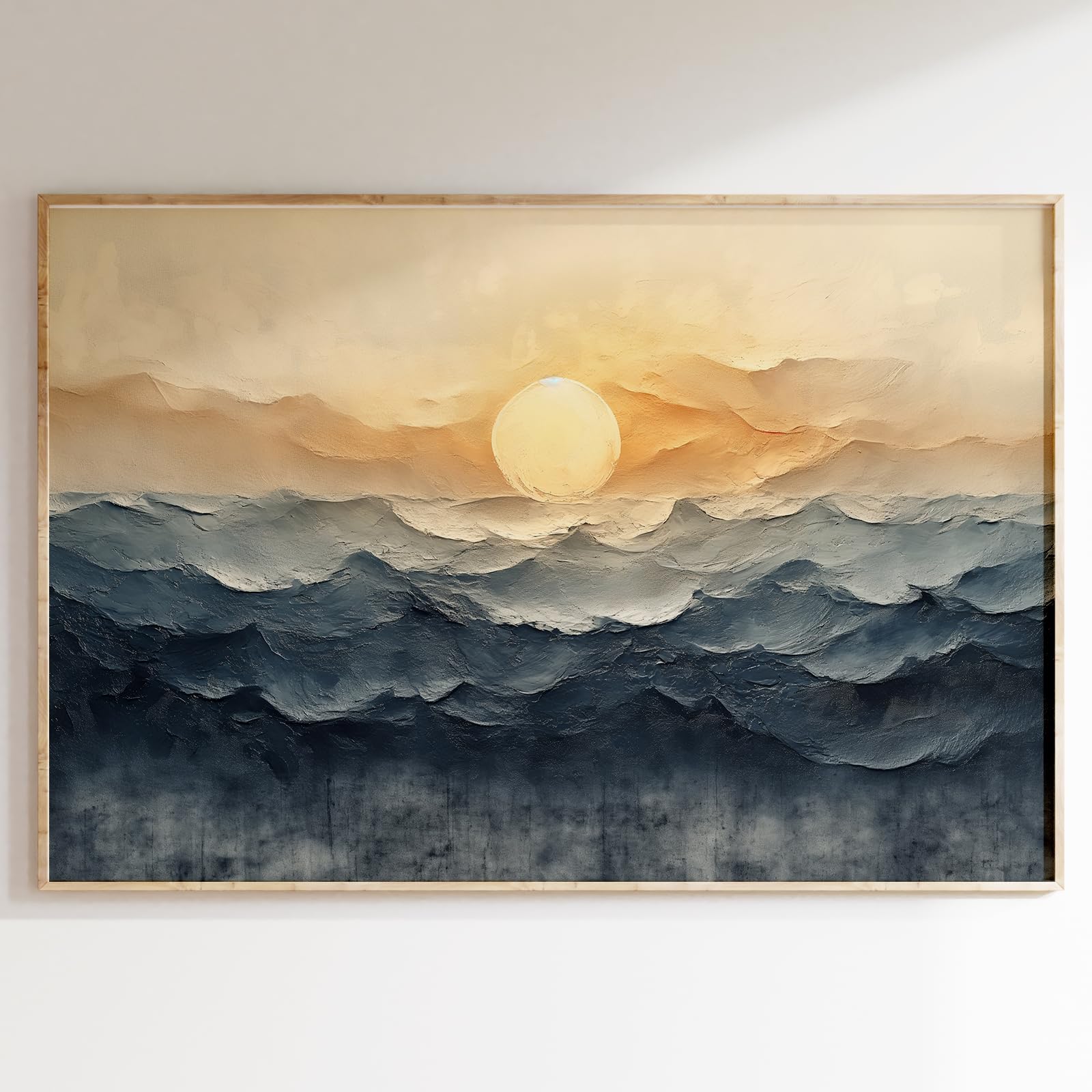 Abstract Boho Sun Sunrise Sunset Wall Art Canvas Mid Century Modern Sun Print Abstract Ocean Waves Wall Art Boho Sun Artwork Sunrise and Sunset Pictures Abstract Sunrise Painting 16x24inch No Frame