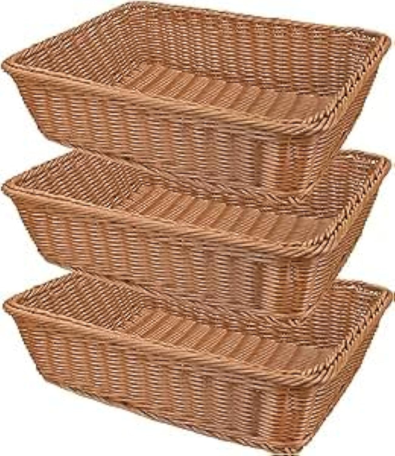 Luksyol CAZADORA 3 Pack Imitation Rattan Woven Bread Baskets - Versatile 11.8 Inch Poly Wicker Fruit Baskets for Food Serving, Display, and More - Brown Rectangular Delight!