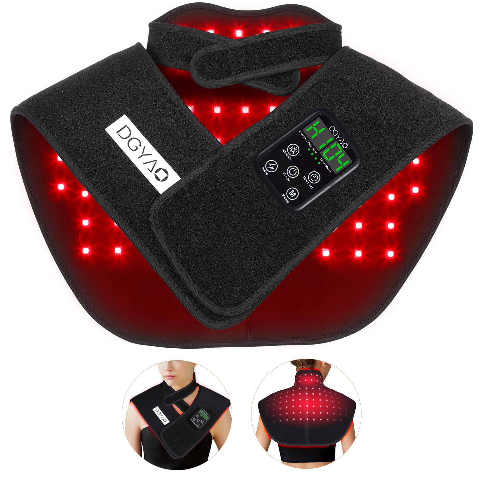 New RC2 Cordless Red Light Therapy for Neck and Shoulders, Near Infrared Therapy Wrap Pulse Therapy for Pain Muscle Relief