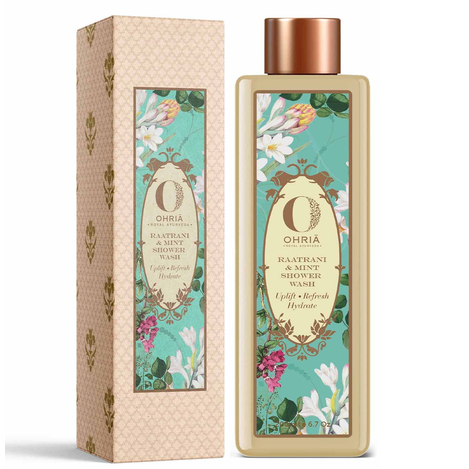 OHRIAAyurveda Raatrani & Mint Shower Wash For Refreshing & Hydrating Skin, 200ml