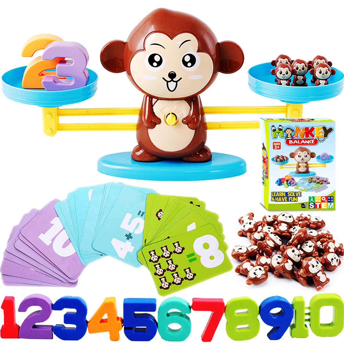 CozyBomB™ Monkey Scale Balance Counting Toys Math Games STEM Preschool Educational Toys for 3 4 5 Year olds Math Educational Kindergarten Number Learning Games Gifts for Boy Girl Birthdays Christmas