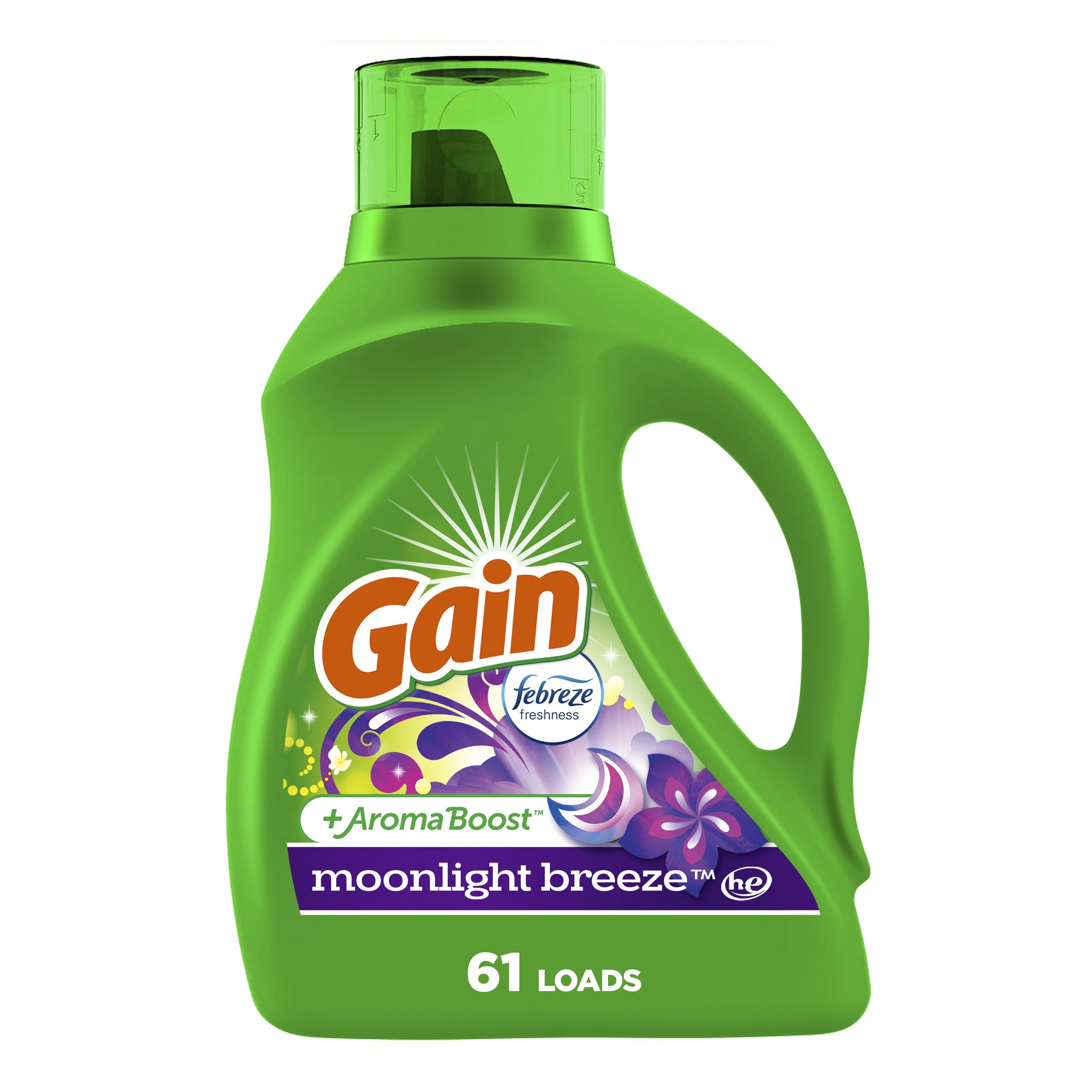 Gain + Aroma Boost Liquid Laundry Detergent, Moonlight Breeze Scent, 61 Loads, 88 fl oz, HE Compatible