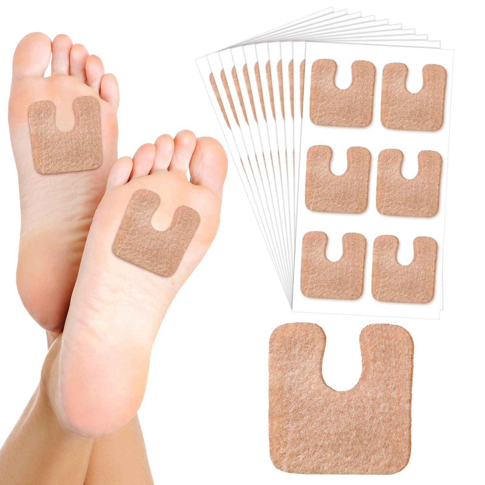 60 Pcs U Shaped Felt Callus Pads Metatarsal Pads Forefoot Foot Pads Pain Relief Foot Cushion Keep Calluses from Rubbing on Shoes Adhesive Pads for Men and Women, Beige