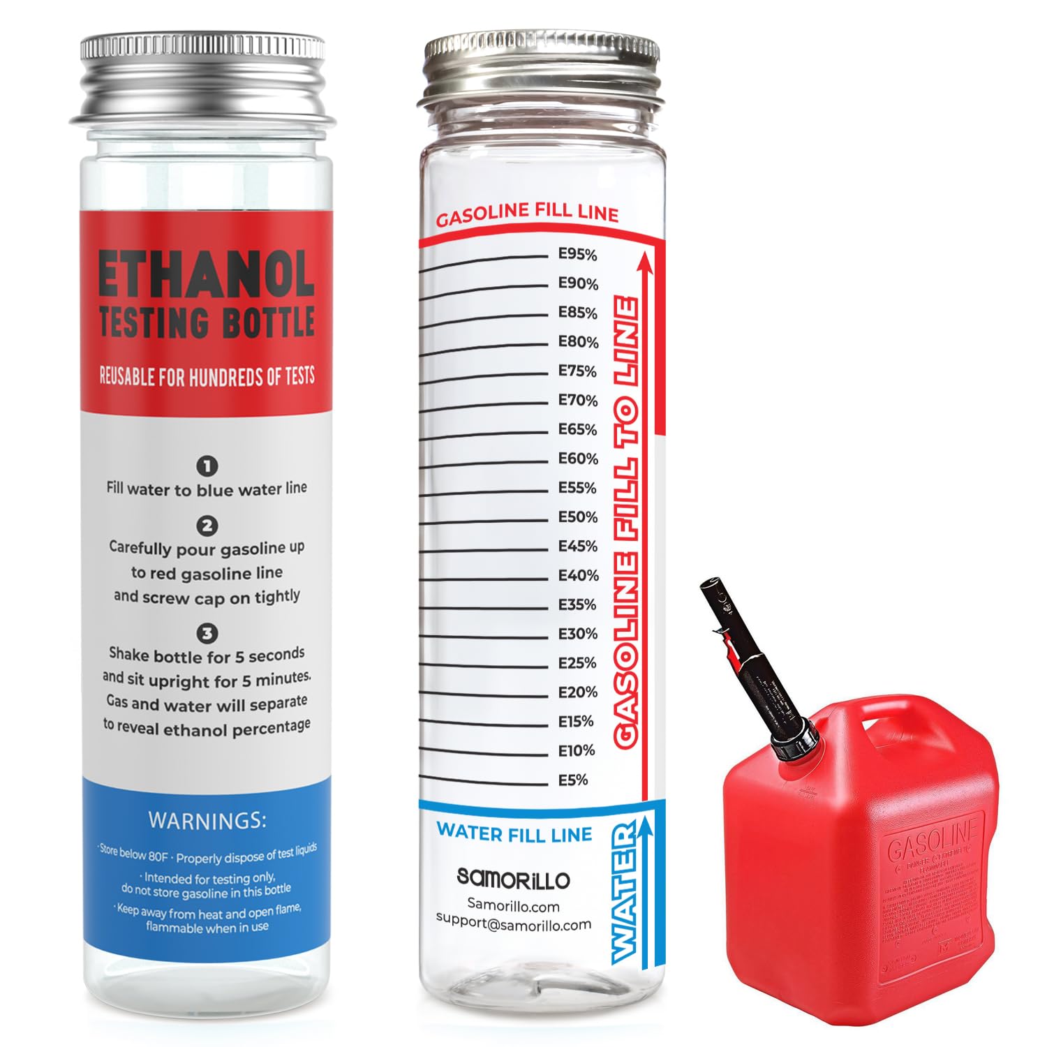 Samorillo [2-Pack] Reusable Ethanol Testing Kit - Wide Mouth Fuel Test Bottle for E85 and Ethanol Levels - Fewer Spills and Clear Results in Minutes - Test Hundreds of Times