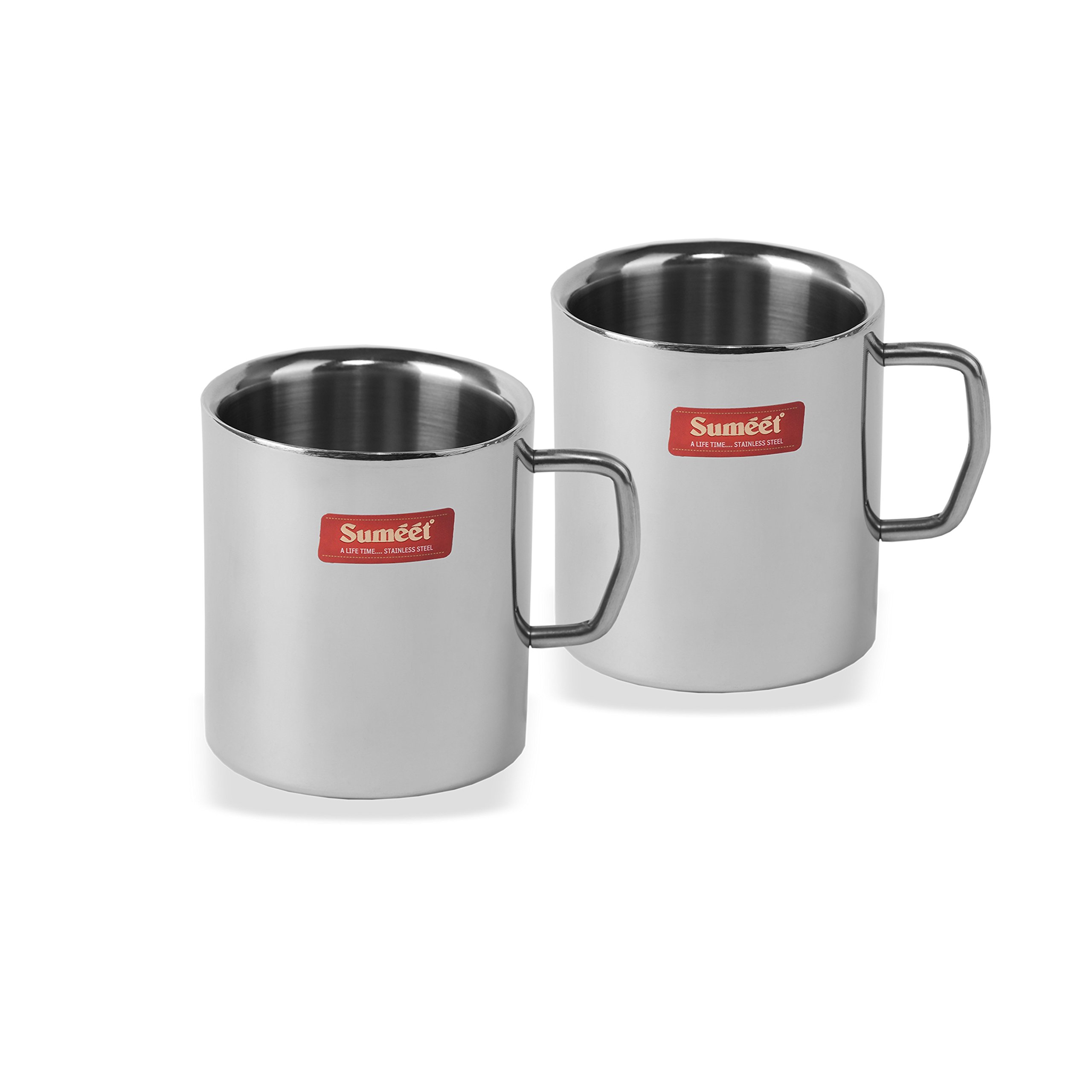 Sumeet Stainless Double Wall Tea And Coffee Big Mug Set Of 2Pcs 300 Ml Steel