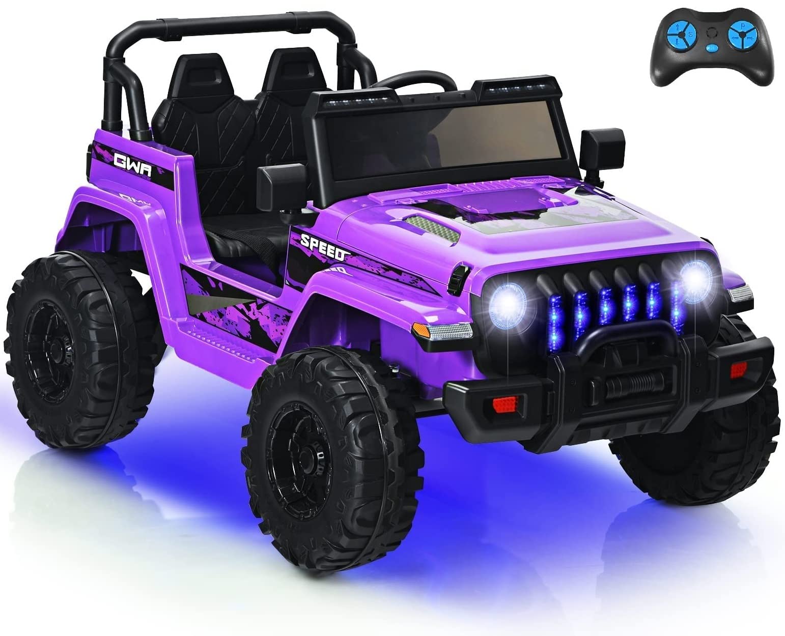 INFANS Kids Ride on Car Truck with 2.4G Remote Control, 12V Battery Powered Electric Cars for Kids w/3 Speeds, Battery Display, LED Lights, Safety Belt, Music & Horn, Bluetooth/FM/USB (Purple)