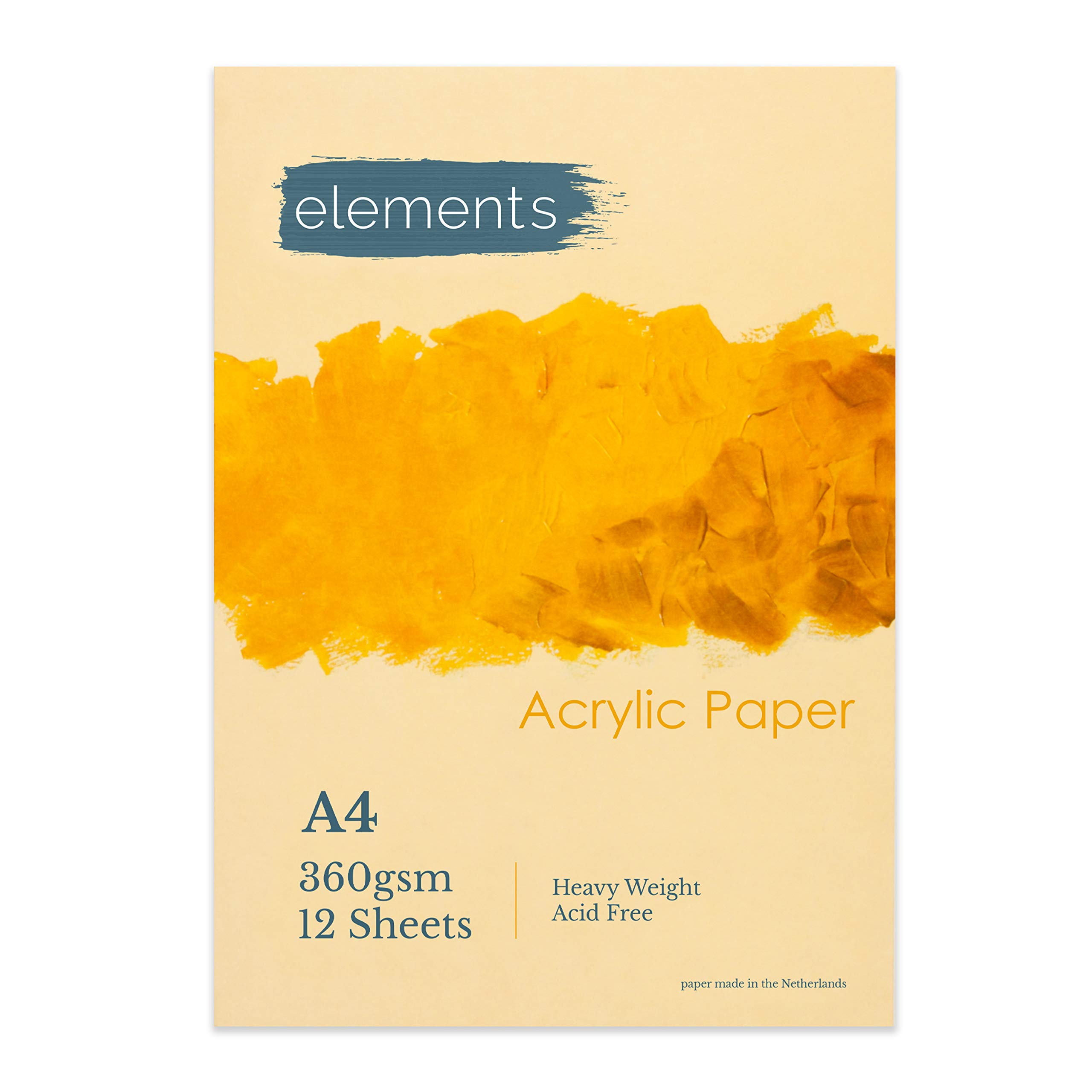 Elements A4 Acrylic Book Glue Bound Artist Acrylic Paper Pads, Heavy Weight (360g, 165lb), Acid-Free, 12 Sheets for Acrylic Painting