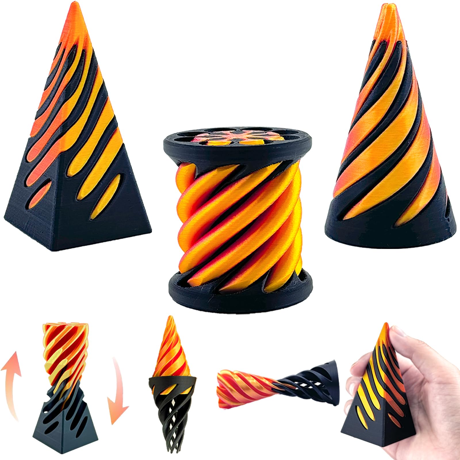 3 Packs Impossible Cone,Spiral Cone Fidget Toy Impossible Pyramid Passthrough Toy,3D Printed Spiral Cone Fidget Toy,Mini Vortex Thread Illusion Desktop Deco Souvenir Gift for Anxiety Relaxing