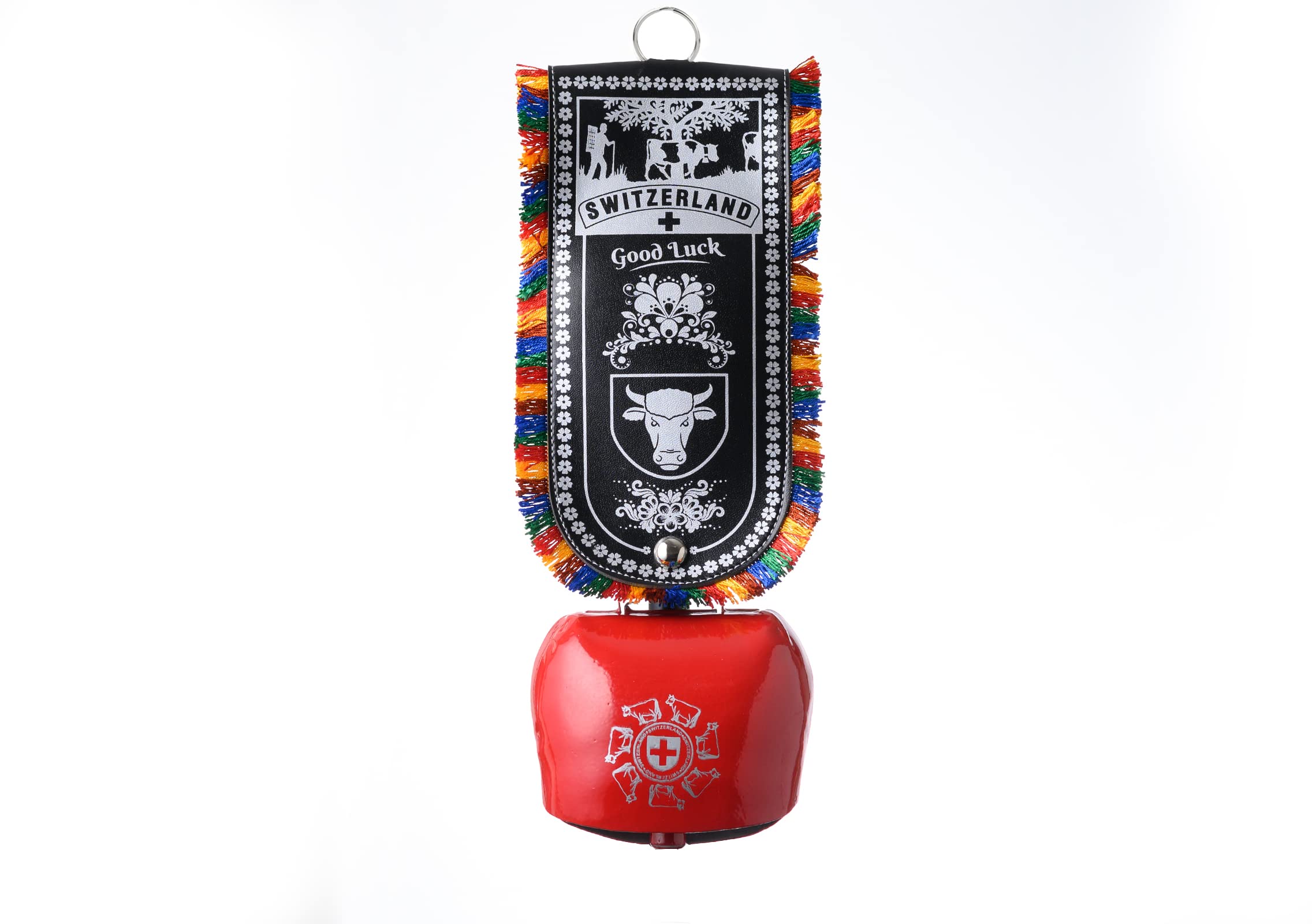 Tej Gifts Feng Shui Swiss Cow Bell for Positive Energy, DDLJ Cowbell, Car Hanging Keychain, Vastu Metal Door Hanging for Home, Religious Wall Decor, Good Luck Bell Size 7, Multicolor