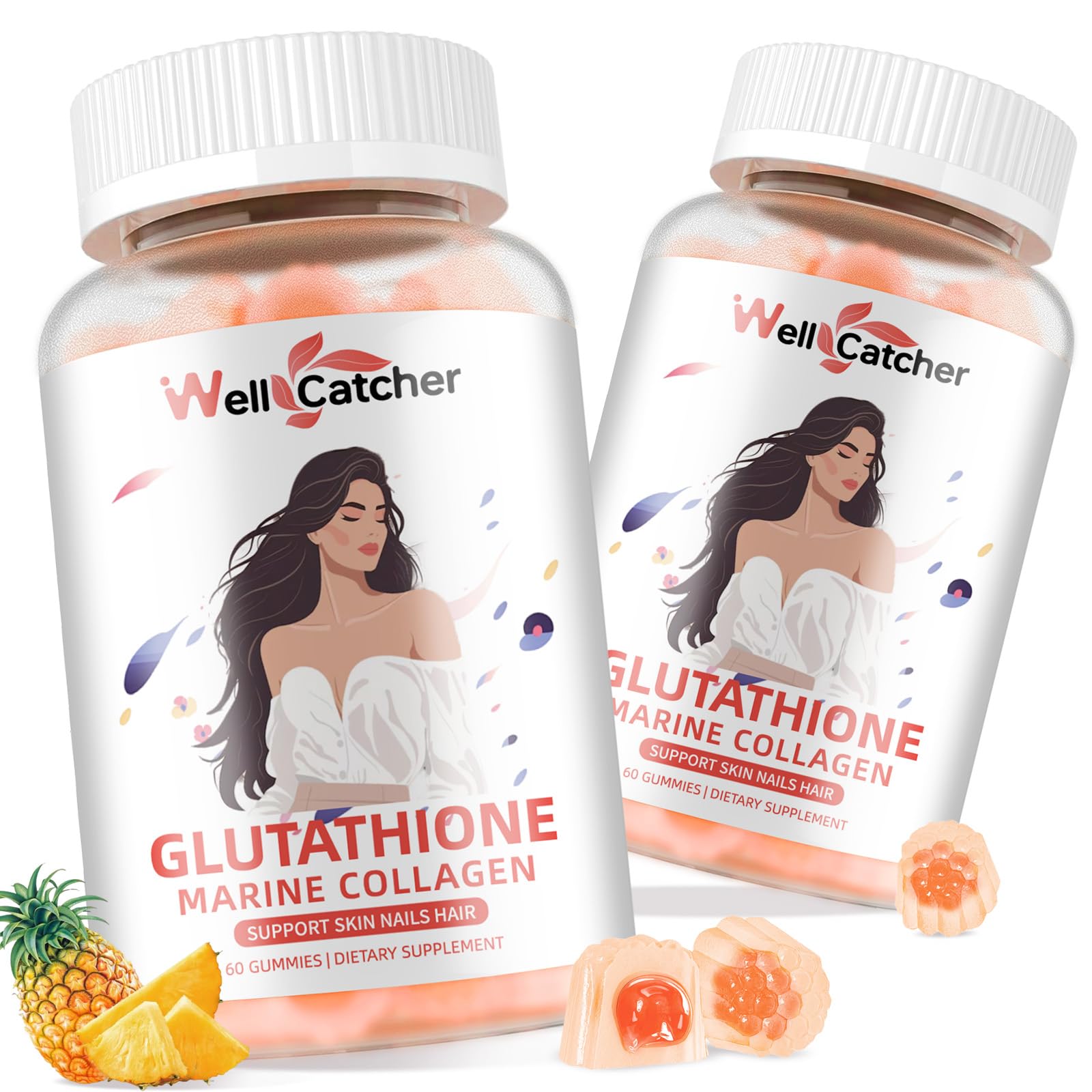 Glutathione Gummies for Skin Whitening - Glutathione 1000mg Supplement with Collagen Glow Gummies Sugar-Free Antioxidant Support for Women Skin Care Anti-Aging Immunity Pineapple Flavor 120ct