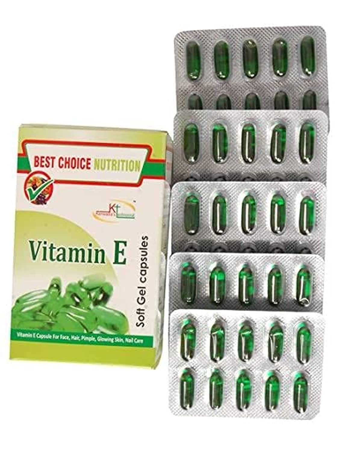 Best Choice Nutrition Vitamin E, 50 capsules |for beautiful skin, healthy hair and eyes