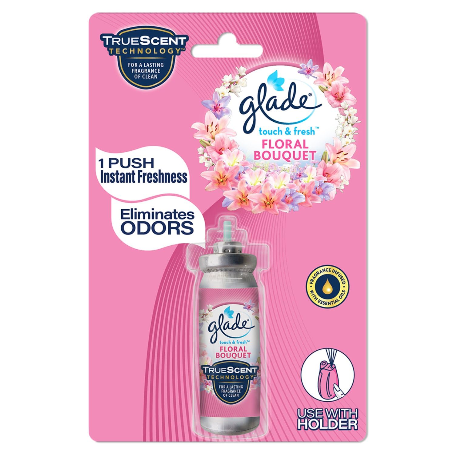 Glade Touch & Fresh Aerosol Air Freshener for Bathroom, Floral Perfection, 12ml Refill | Lasts up to 100 Sprays | Lasting Fragrance with One Touch