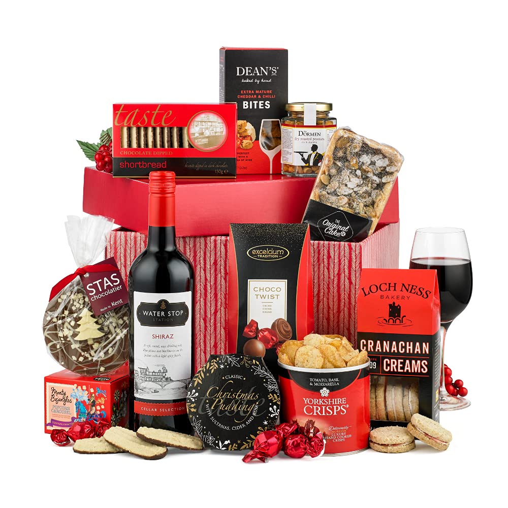 Thornton & France ‘The Redsleeves’ Luxury Red Wine Hamper With Nibbles | Christmas Pudding Chocolate & Savoury Treats | Ideal For Sharing | 11 Delicious Items