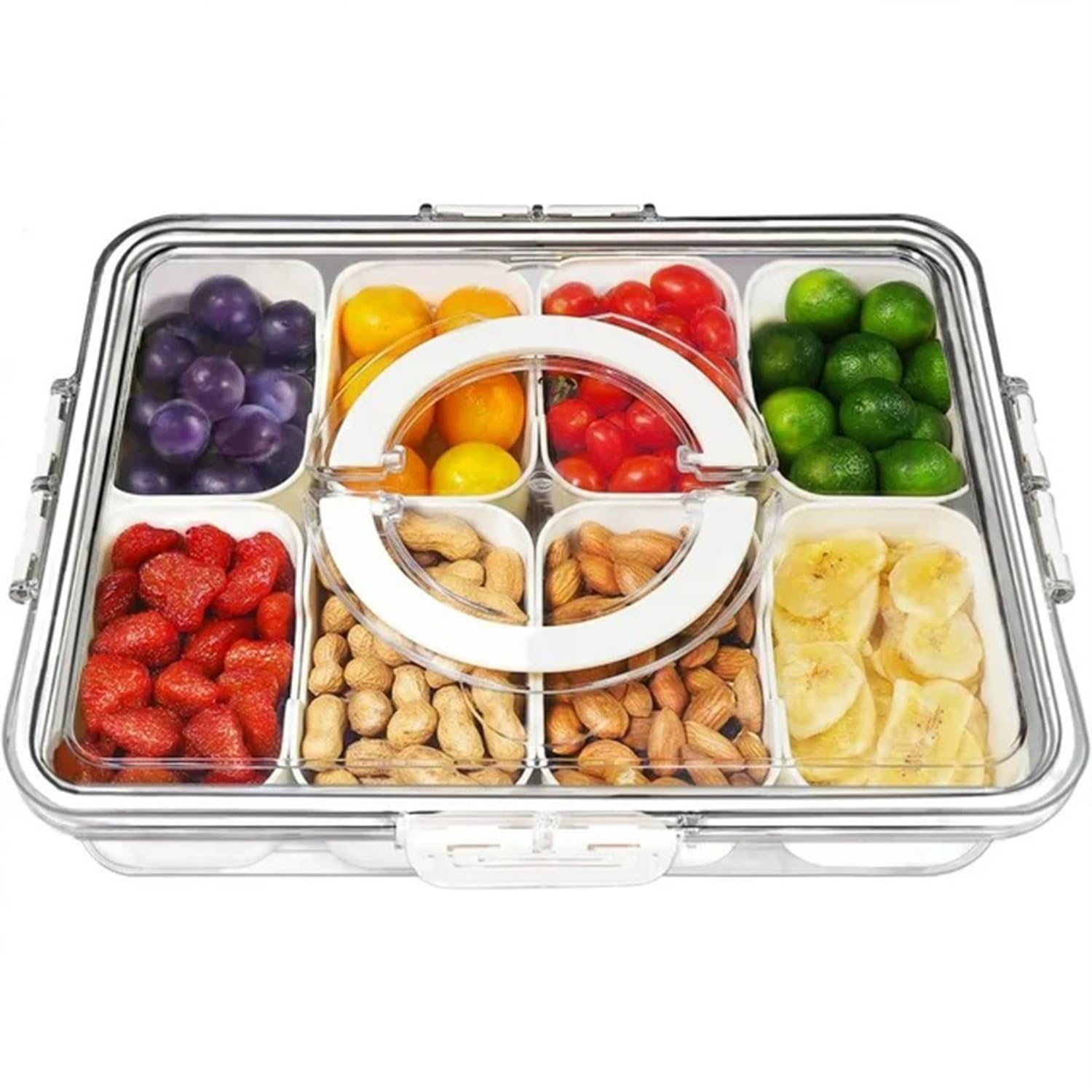 TOMVAES Divided Serving Tray, 8 Compartments Spice Storage Box, Snack Platters Organizer Tray With Lid & Handle, Fruit Vegetable Candy Nut Organizer, Party Picnic Entertaining Holding Box, 28*21*6.5cm