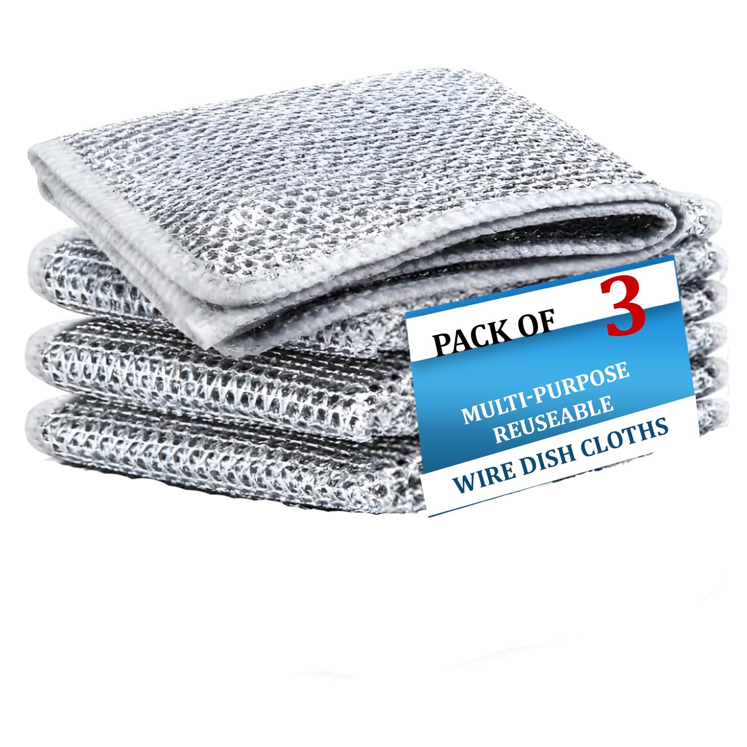 DALUCI3 Pcs Non Scratch Dish Wash Cloth Steel Wire Dish Cloth Wire Dishwashing Rags for Wet and Dry Stainless Steel Scrubber Non-Scratch Wire Dishcloth for Washing Dishes Sinks Counters - (Pack of 3)