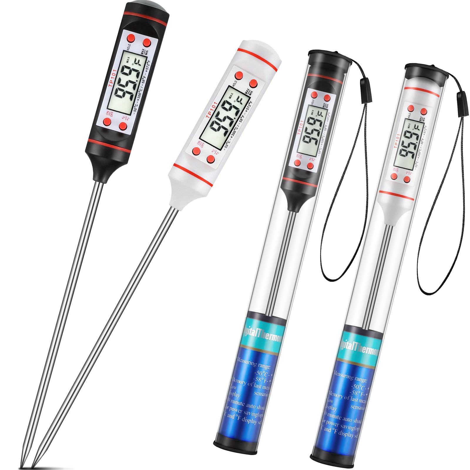 2 Pieces Kitchen Thermometer Coffee Thermometer Tea Thermometer Food Thermometer Waterproof Digital Immediate Read Meat Thermometer with Long Probe for Liquid, Candle, Food, Milk, Fry, Candy, Roast