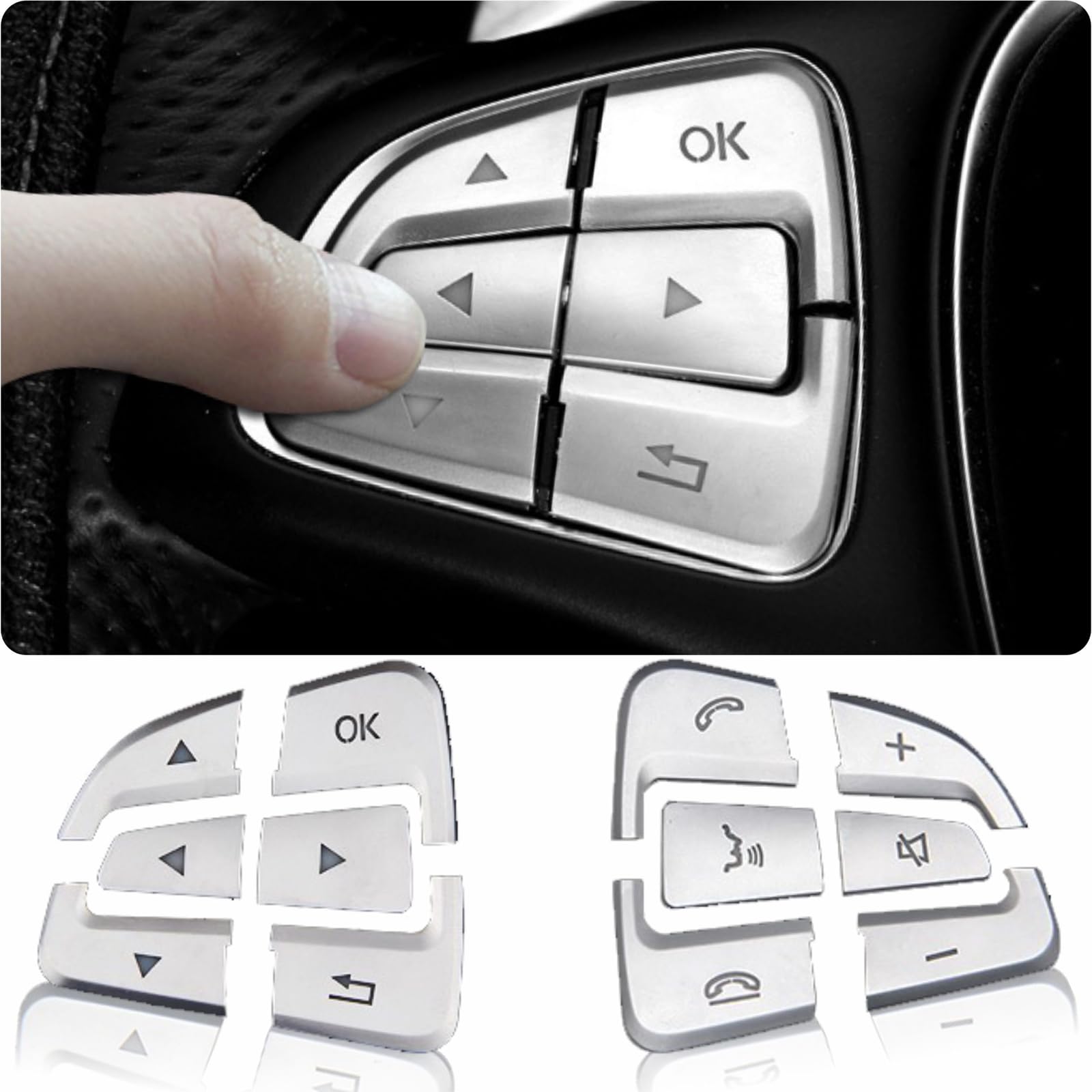 FANZI Car Steering Wheel Button Trim lnner Decoration Compatible with Mercedes Benz GLA CLA GLS GLE CLS SL A B Class - Silver (Model B)