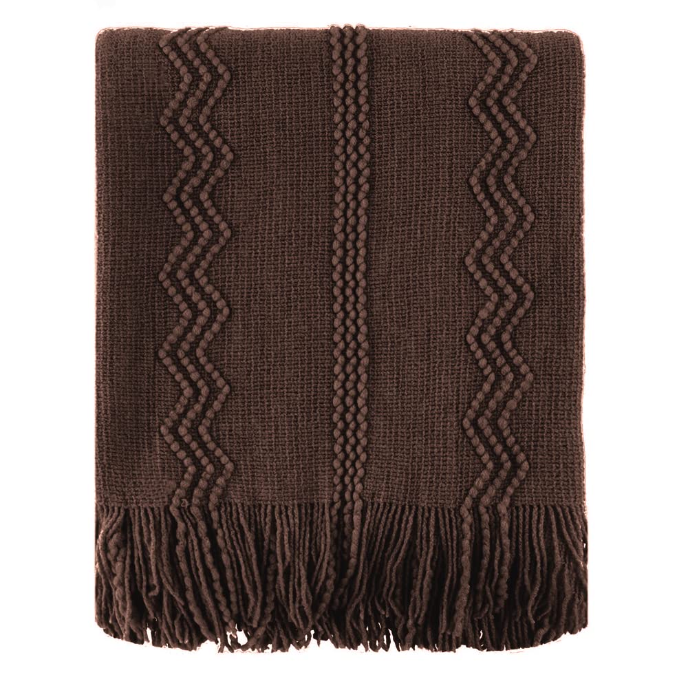 BATTILO HOMEBrown Throw Blanket for Couch, Knit Chocolate Throw Blanket for Home Decor, Textured Decorative Brown Throw Blanket for Bedroom, 50"x60"