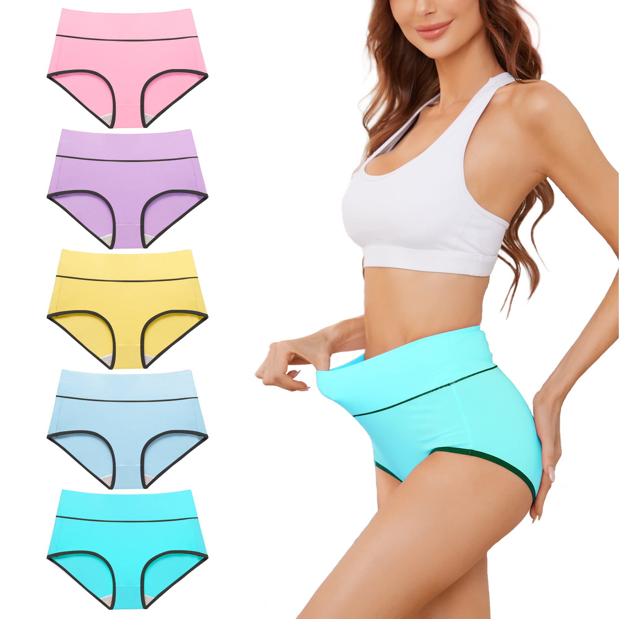 Women's High Waisted Cotton Underwear Soft Breathable Ladies Panties Stretch Briefs S-5XL Plus Size Multipack