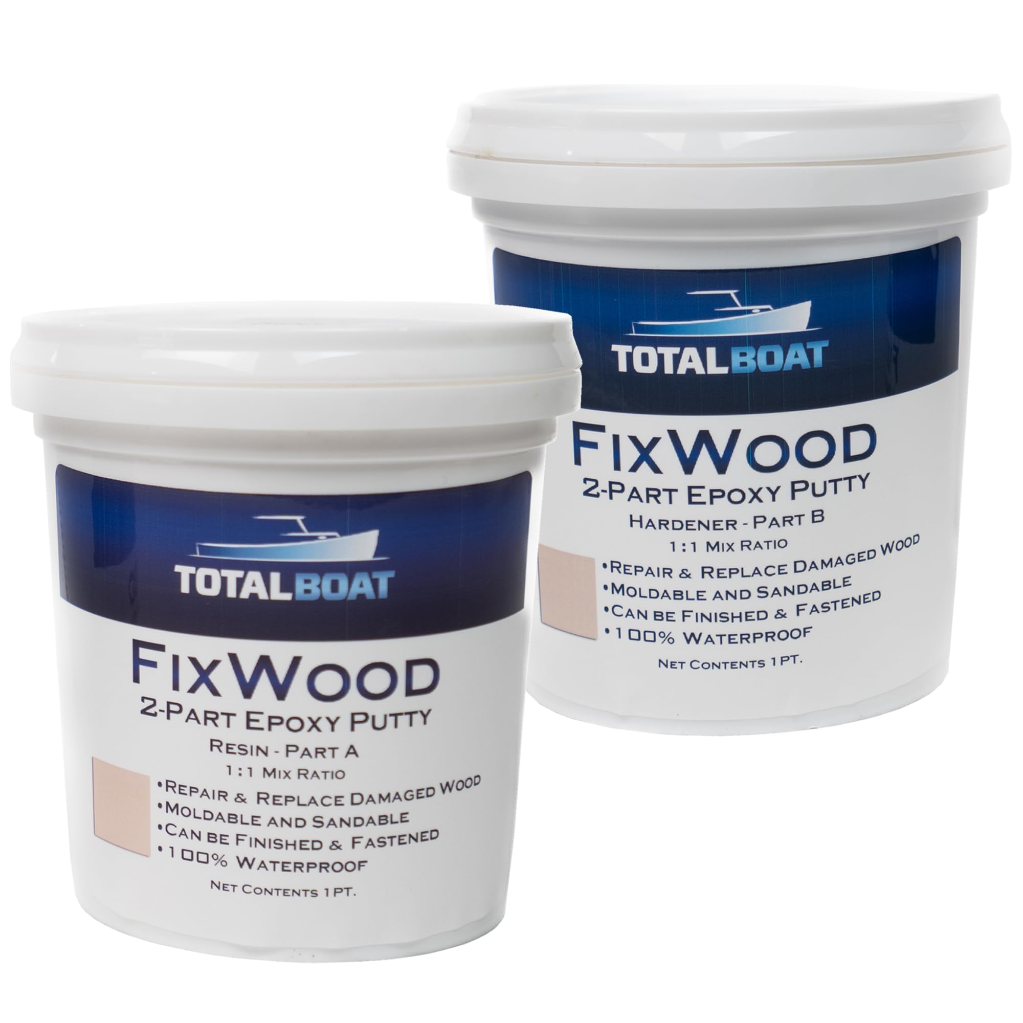 TotalBoat - 512884 Fixwood | Marine Grade Epoxy Putty | Stainable Paste Filler for Damaged Wood Repair or Replacement (2-Pint Kit)