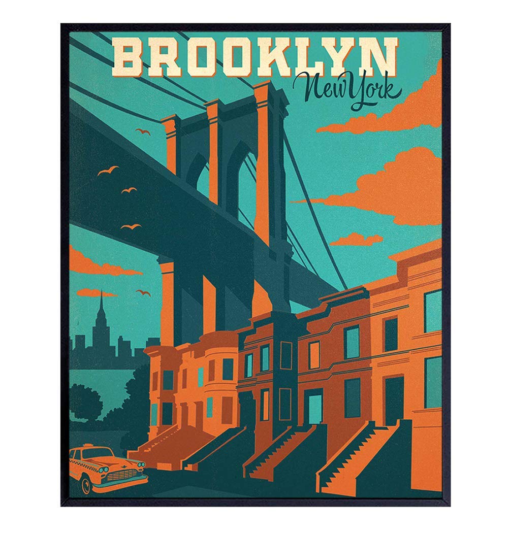 Brooklyn Travel Poster Style Wall Art Print - 8x10 Vintage Style Home and Apartment Decor, Room Decorations - Perfect Gift for New Yorker, NYC, New York, Manhattan, Big Apple Fans - Unframed Photo