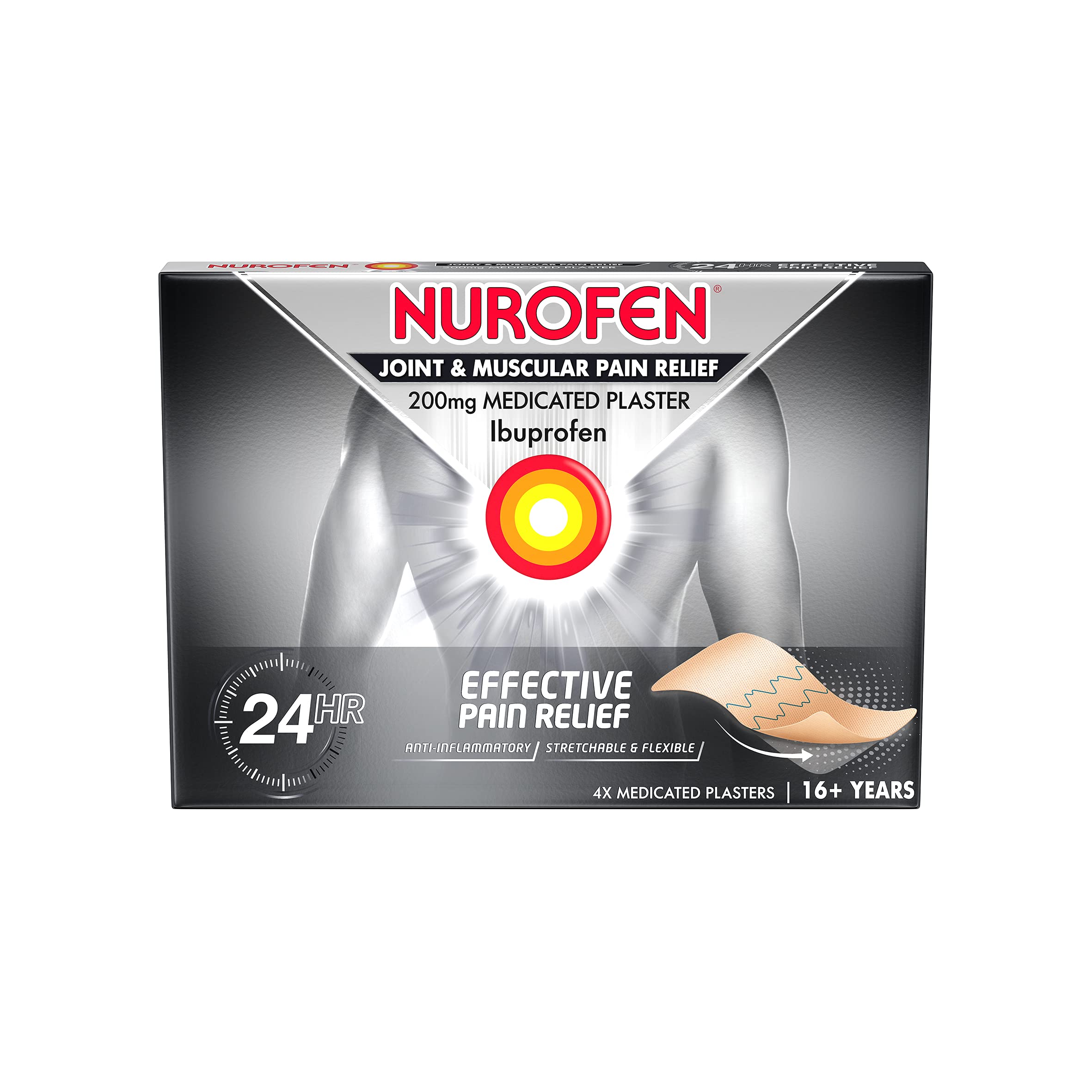 Nurofen Pain Relief Patches, 200mg - Pack Of 4, Knee Pain Relief Patches, Period Pain Relief Patches, Pain Patches, Ibuprofen Patches, 24H Pain Relief, Muscle, Bone and Joint Pain