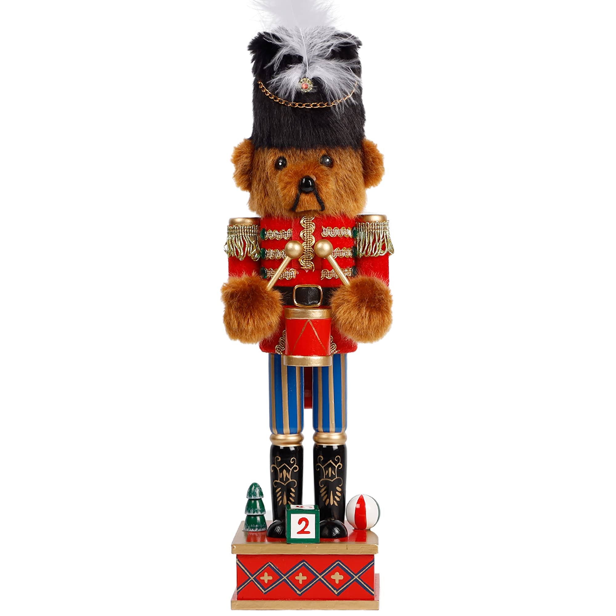 Joliyoou Christmas Nutcracker Figures, 14 Inch Wooden Nutcracker Bear Drummer Ornaments, Large Xmas Nutcracker Tabletop Festival Shelves Decorations