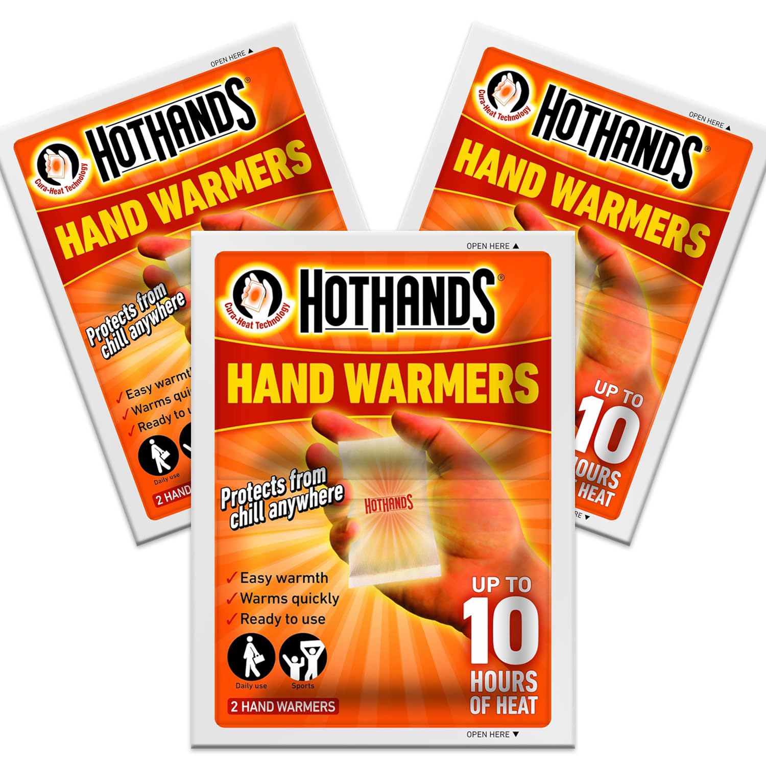 HotHands Hand Warmers 3 Pairs, Ready to Use Heat Pads for Upto 10 Hours of Easy Warmth, Daily Indoor, Outdoor & Sports Use