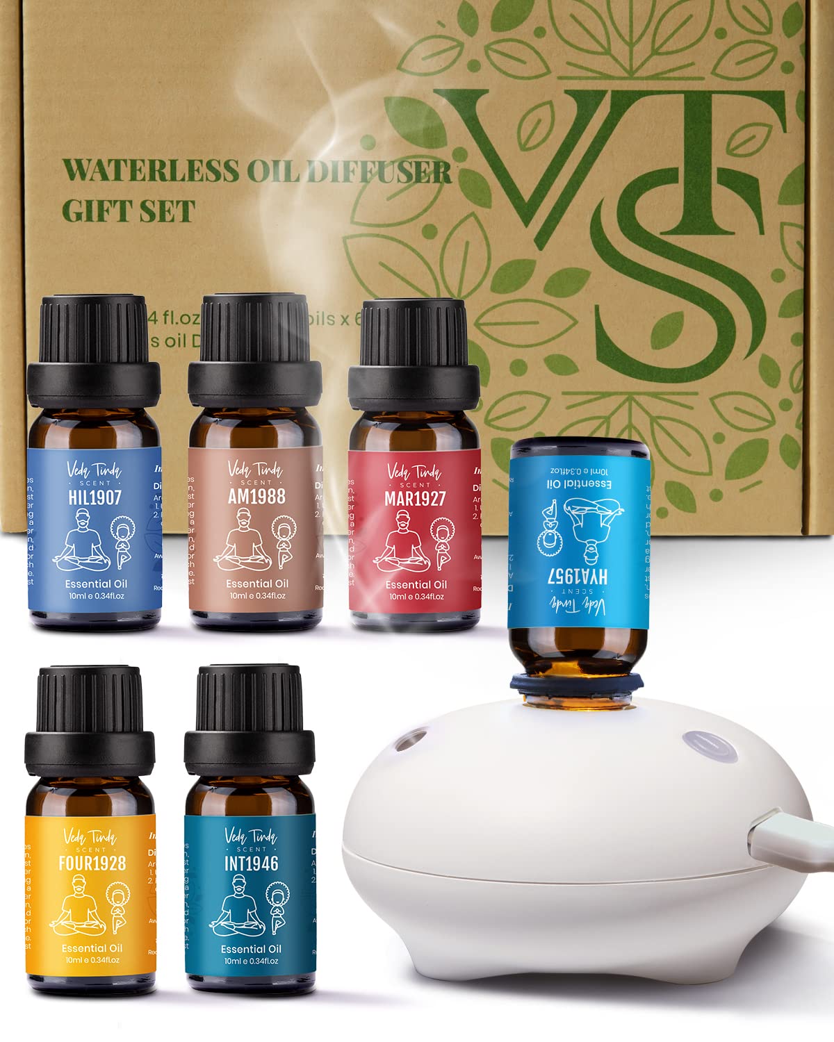 VTS Hotel Scented Essential Oils Set with Waterless Oil Diffuser, Aromatherapy Essential Oil Blends for Diffusers for Home, Luxury Hotel Scents - Inspired by 5 Star Hotels, Air Freshener Room Diffuser