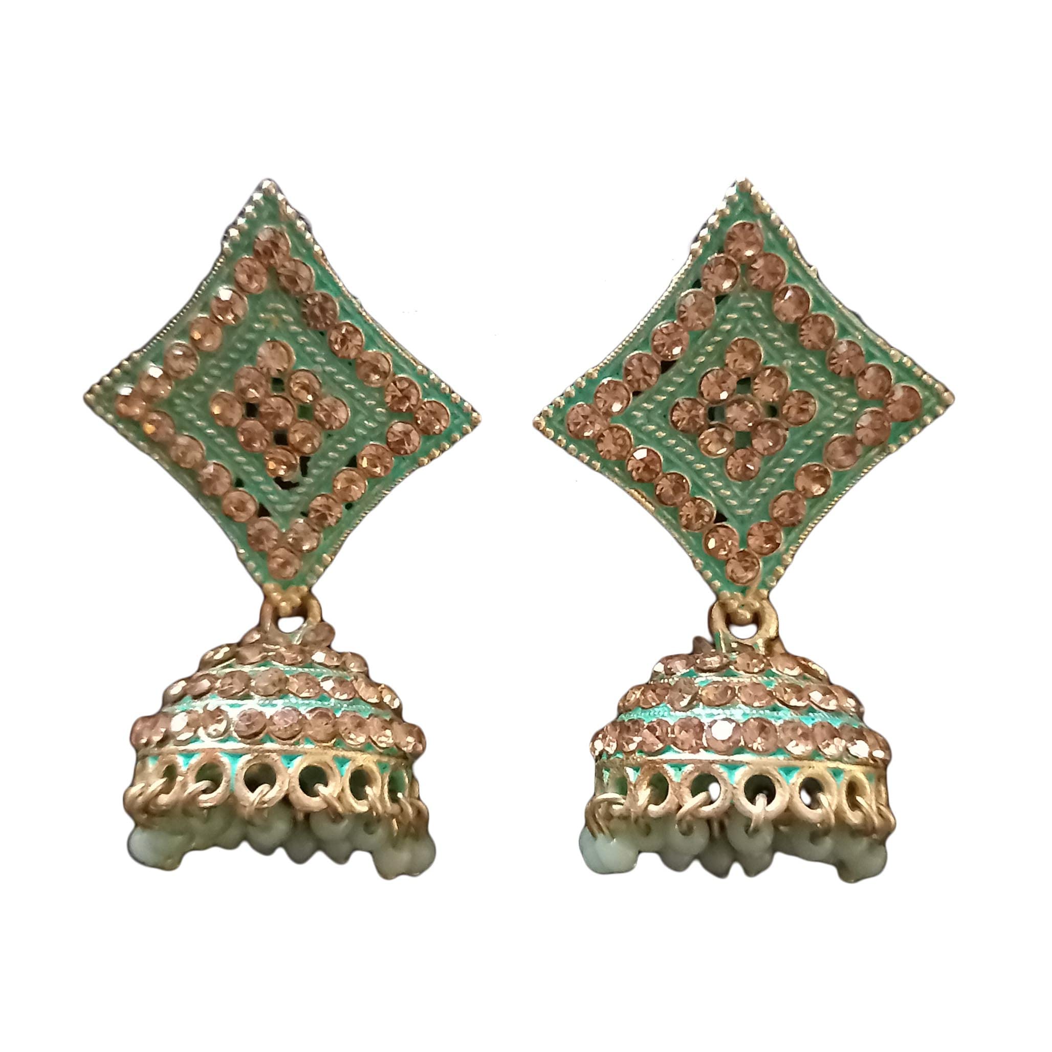 GenericClassicaa Elegant Traditional/Western Jhumka Earrings For Women | Jewellary For All Occasions | Free Storage Box -Multicolor - Green