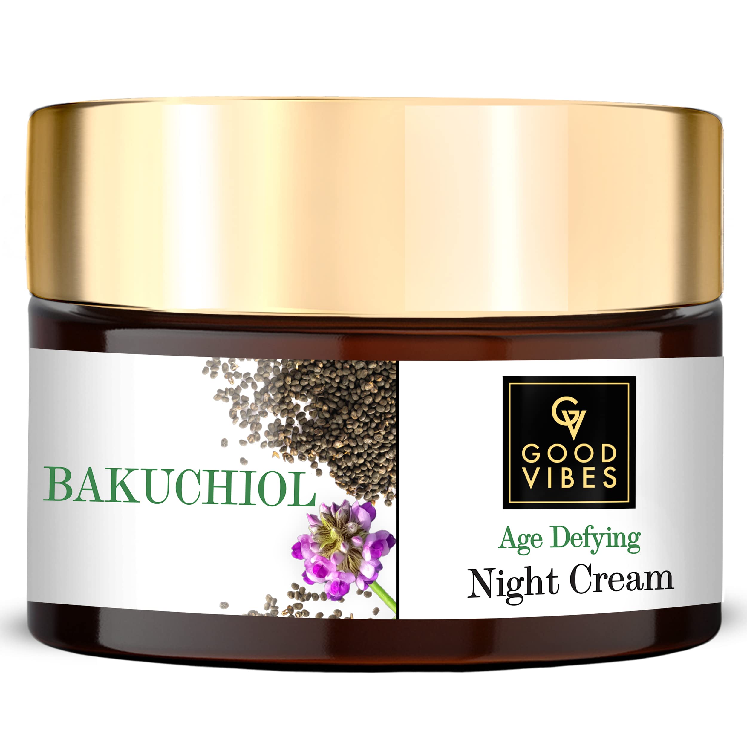 Good Vibes Bakuchiol Age Defying Night Gel Cream, 50 g Natural Retinol, Anti-Aging, Wrinkle Control Face Moisturizer With Pomegranate, Vegan, No Parabens, Mineral Oils, Sulphates, Animal Testing