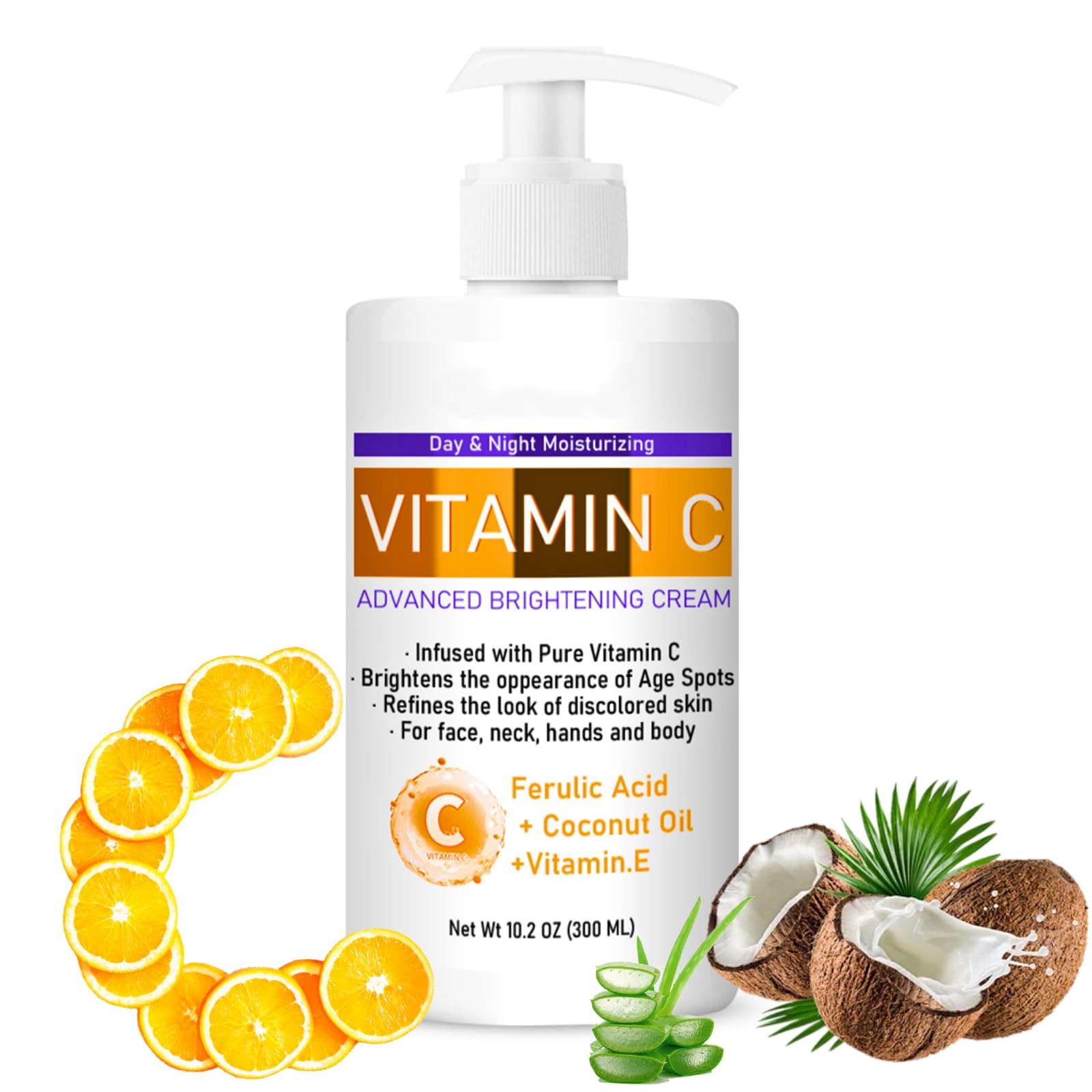 300ml Vitamin C Cream, Large-capacity Vitamin C Body Lotion, Advanced Vitamin C Body Cream, Body Moisturiser with Cocount Oil and Vitamin E, Vitamin C Dry Skin Moisturiser, Body Skin Care Smooth Skin