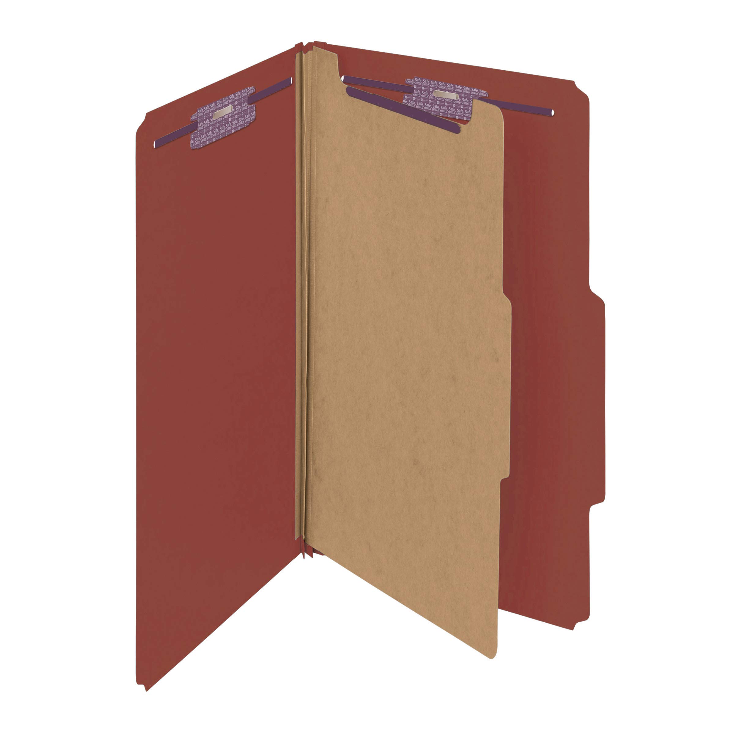 Smead Pressboard Classification File Folder with SafeSHIELD Fasteners, 1 Divider, 2" Expansion, Legal Size, Red, 10 per Box (18775)