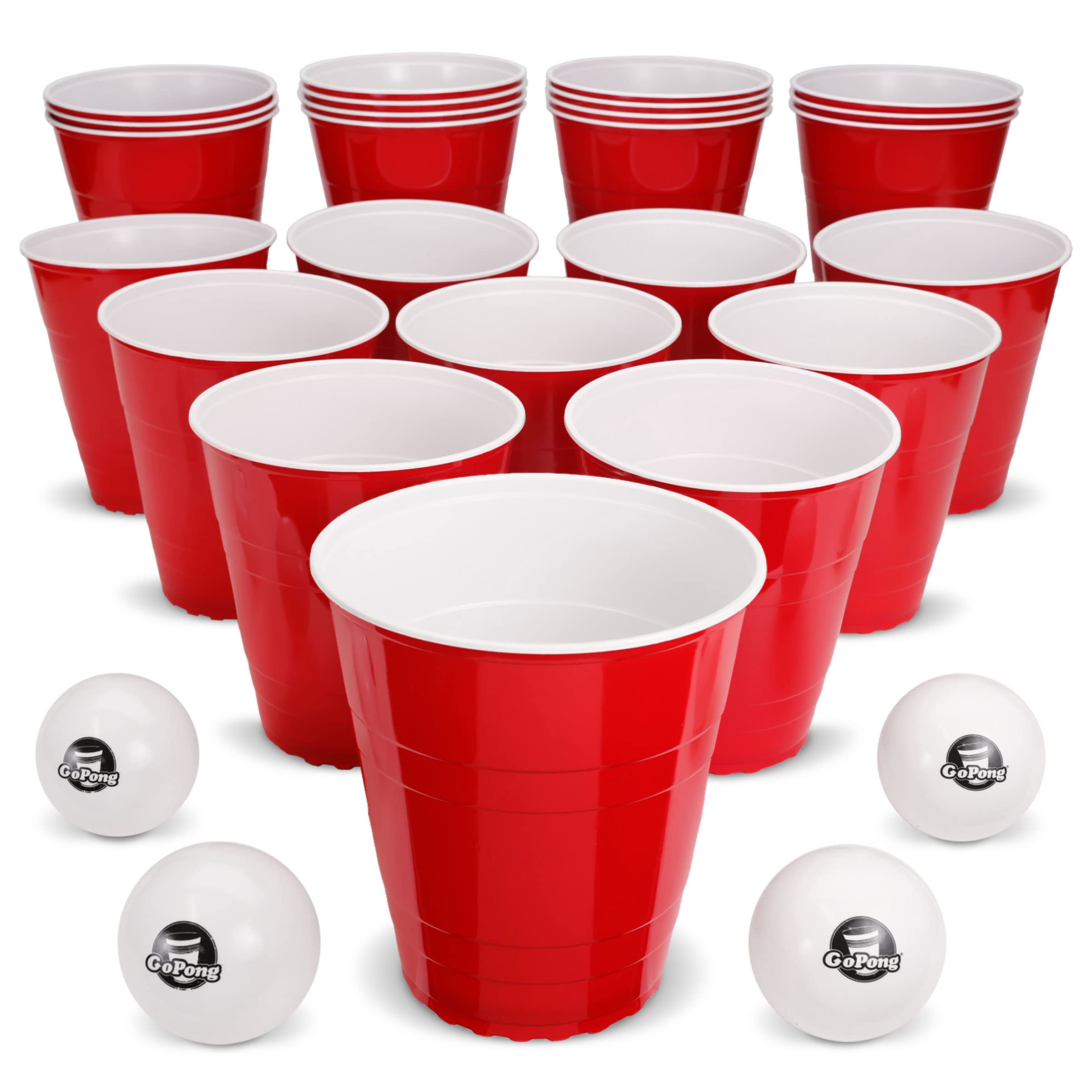 GoPong Giant Yard Pong Drinking Game for Adults – Indoor/Outdoor Lawn, Beach, and Tailgating Beer Pong Party Game – 24 Heavy Duty Giant Cups with 4 Balls